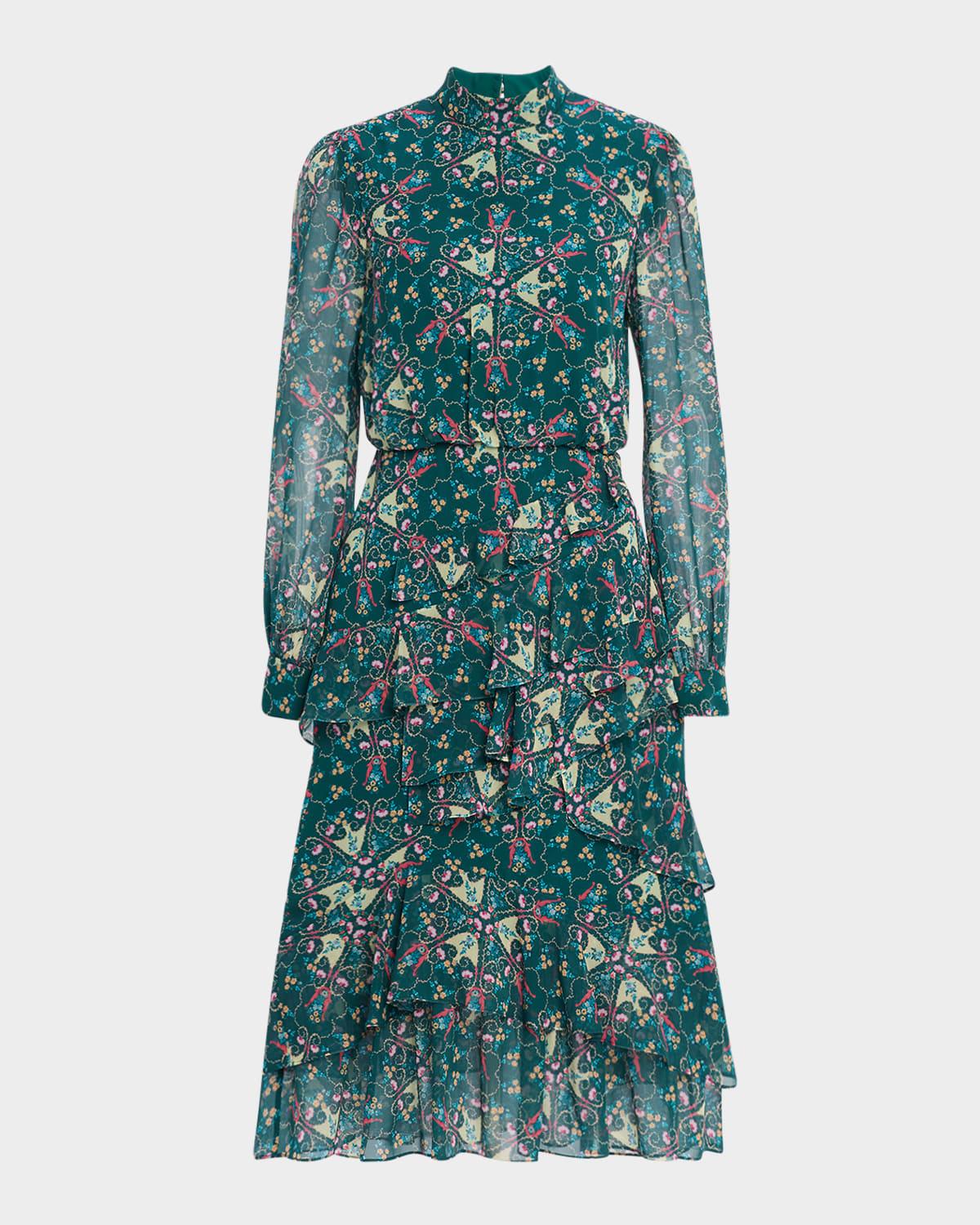 isa mock-neck floral-print silk midi dress