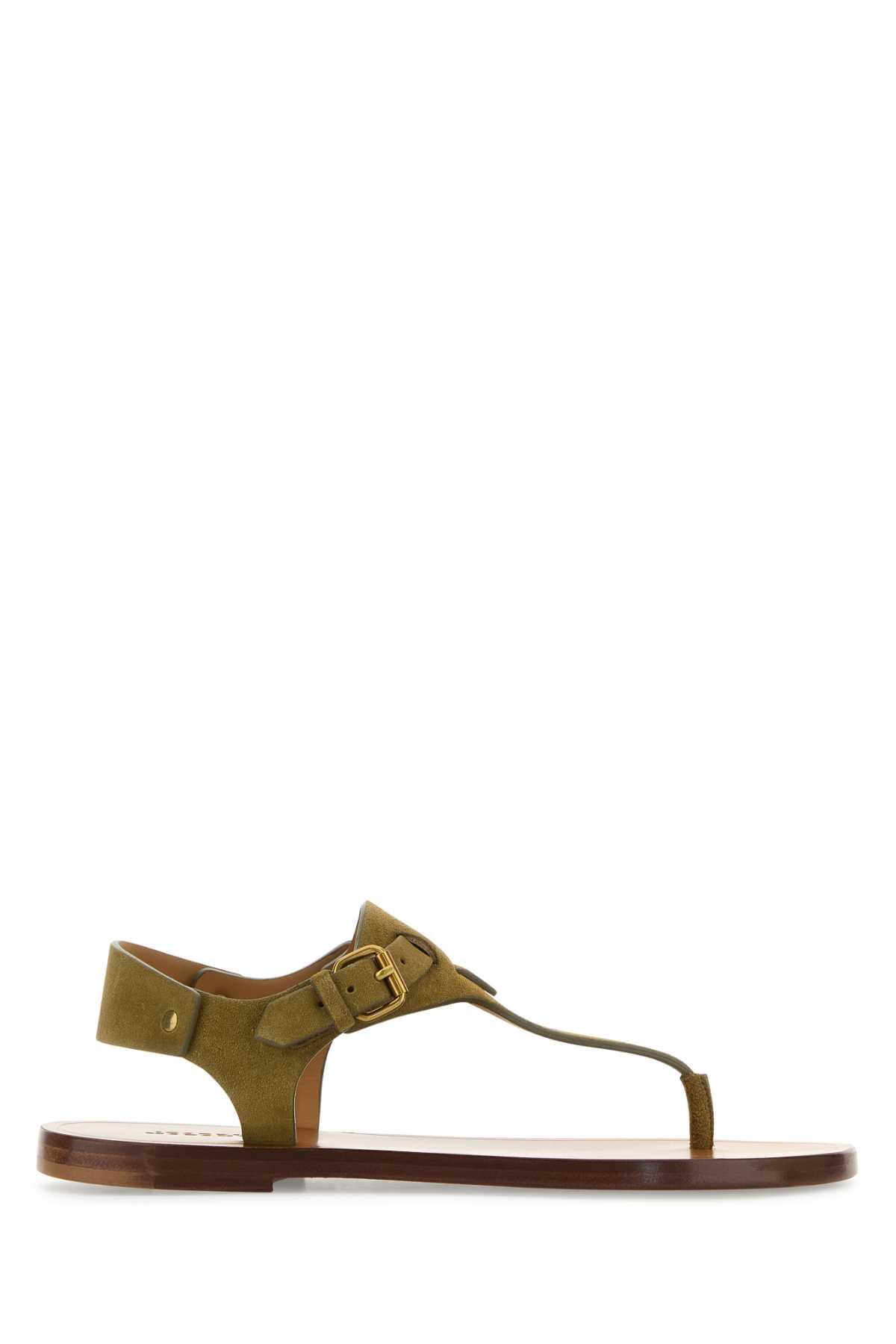 isabel marant army green suede thong sandals