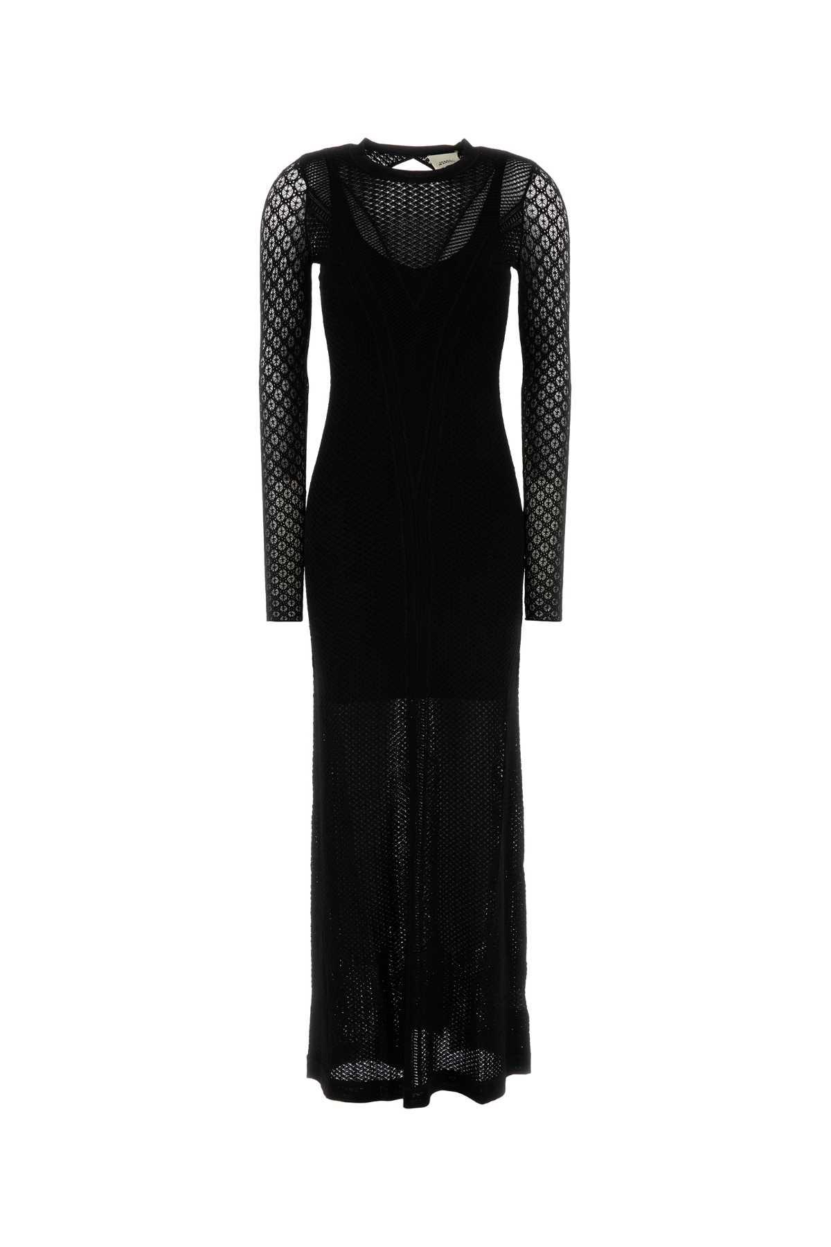 isabel marant black knit and lace florie long dress