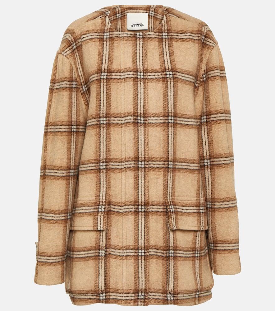 isabel marant checked wool blend coat