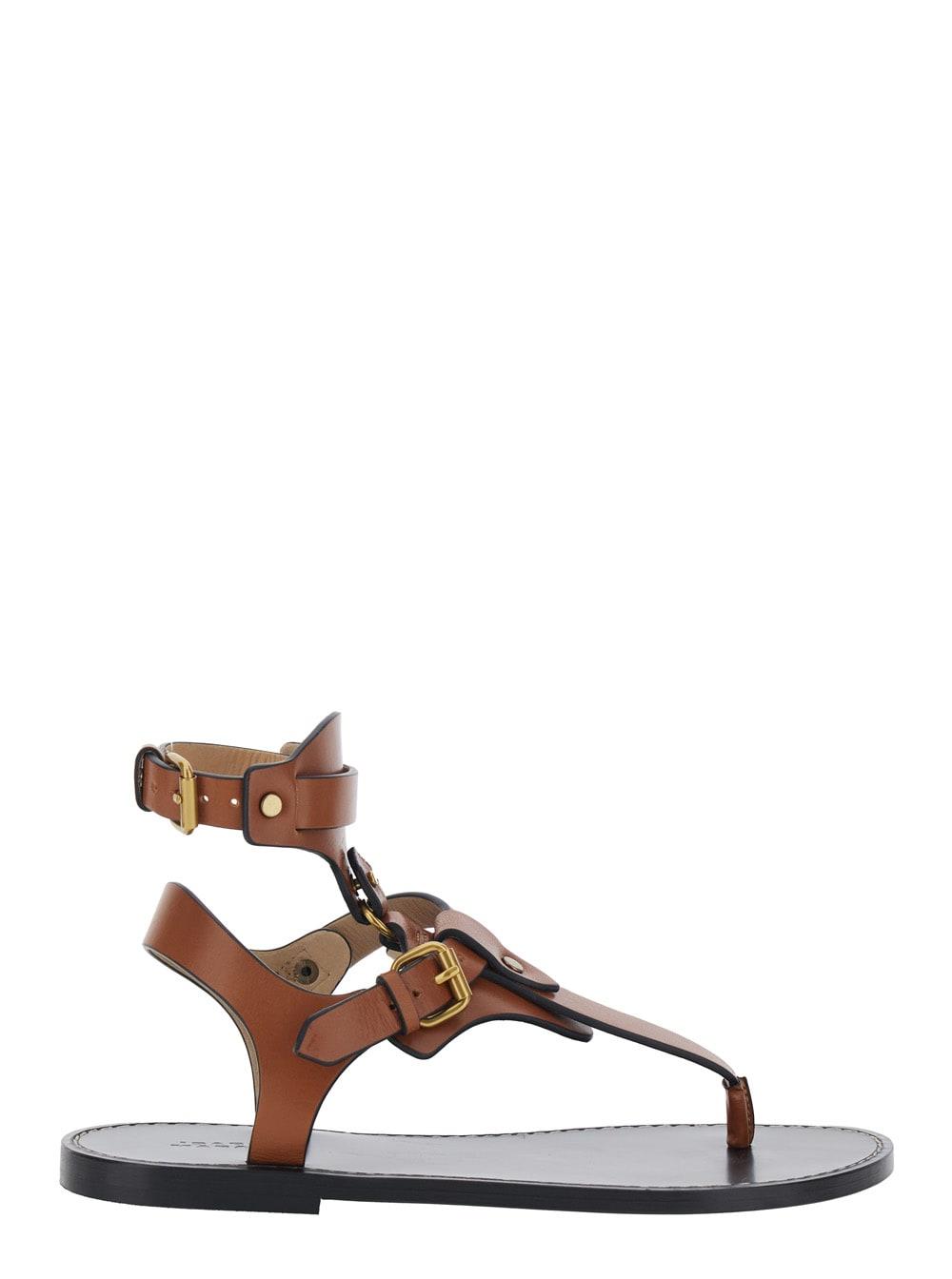 isabel marant eveena brown sandals with adjustable buckle closure in leather woman