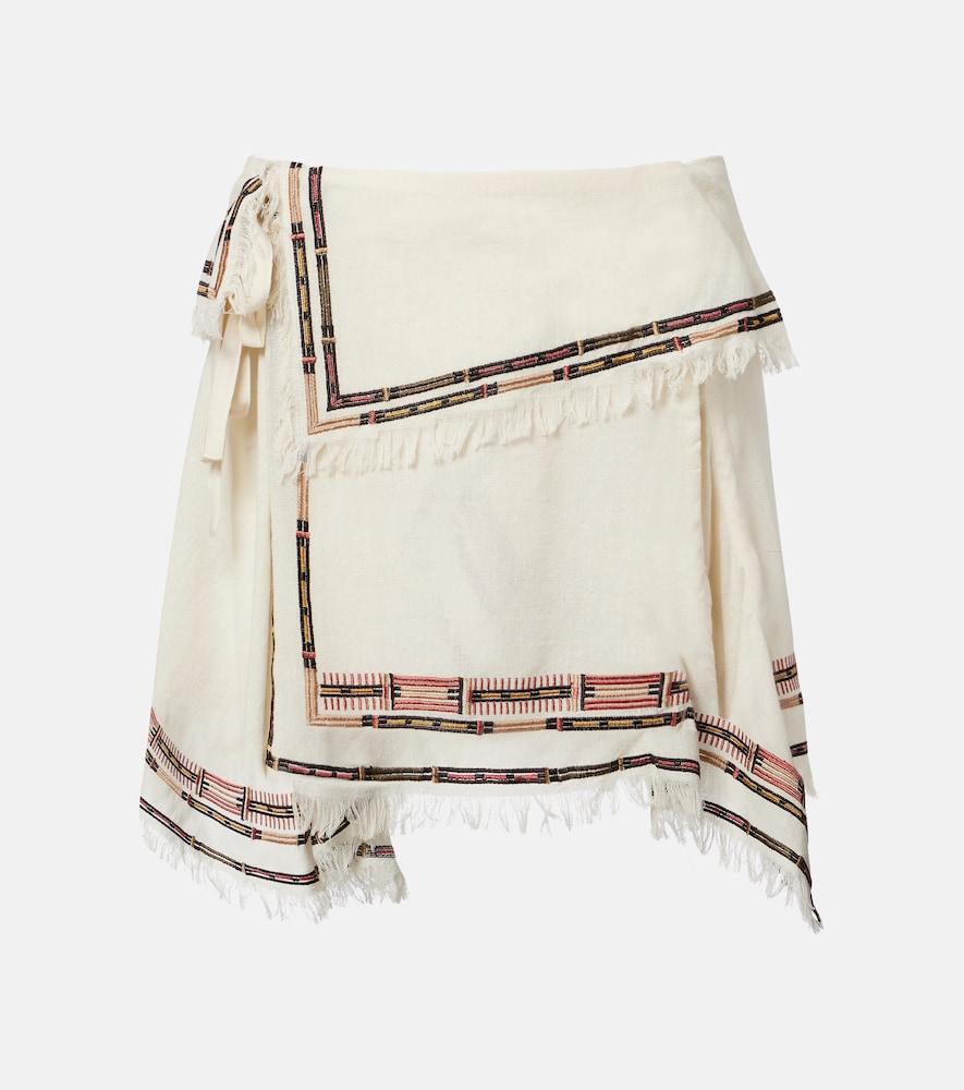isabel marant feriel embroidered fringed silk wrap skirt