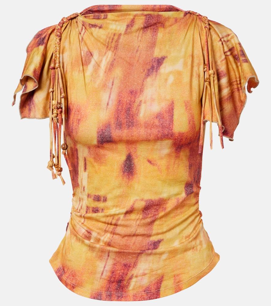 isabel marant jazia printed ruffled cotton top