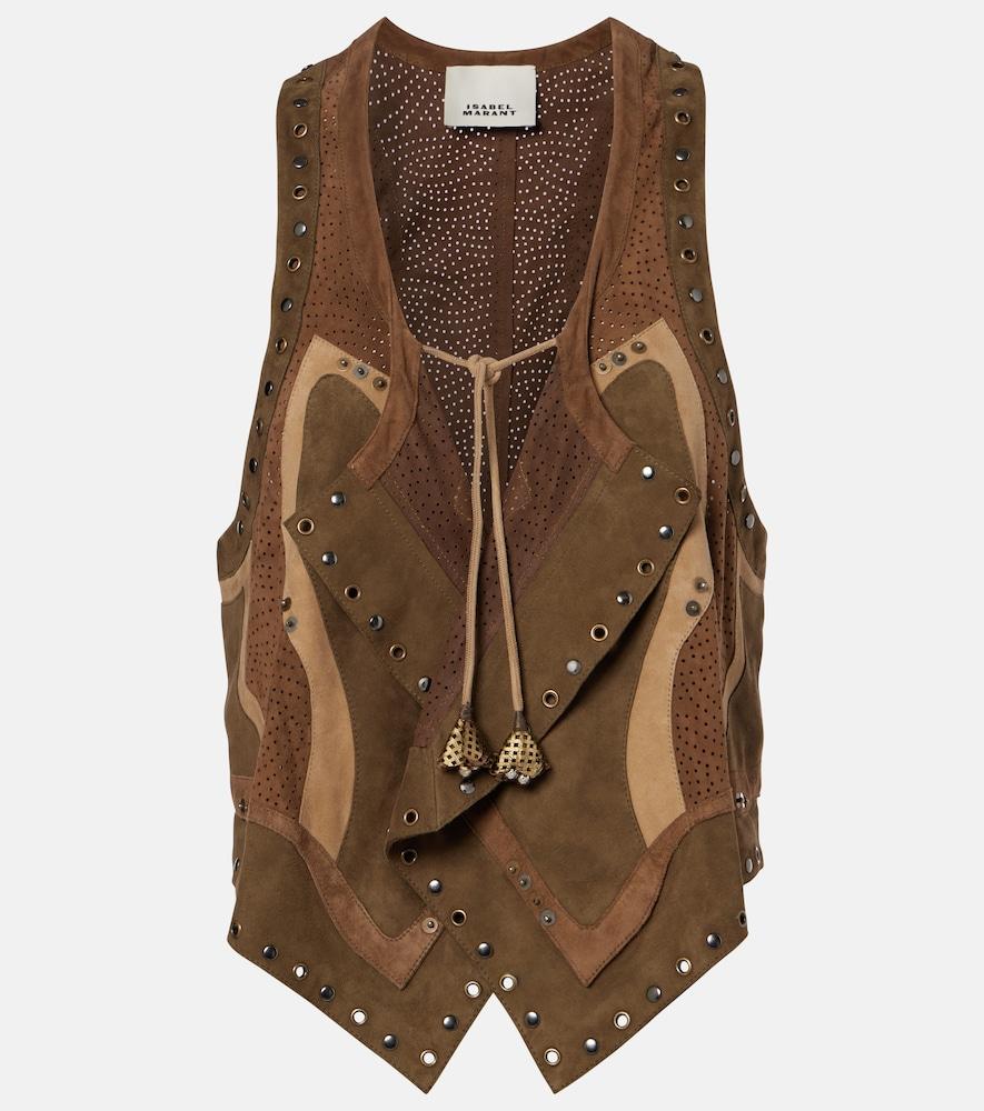 isabel marant kelby studded patchwork suede vest