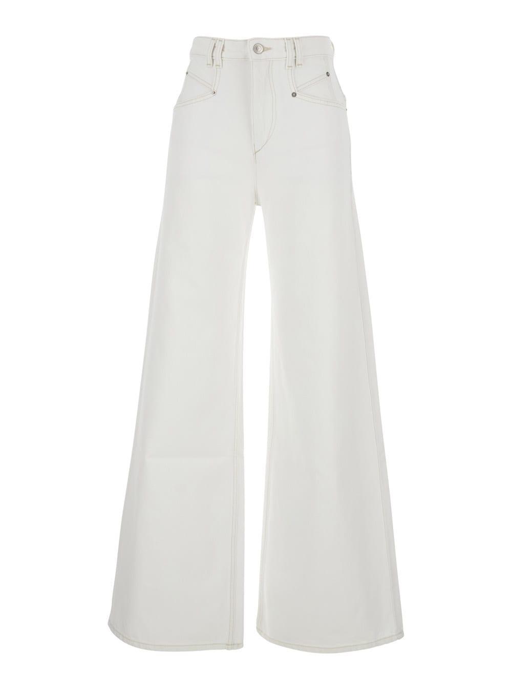 isabel marant lemony white jeans with logo patch on the rear in denim woman