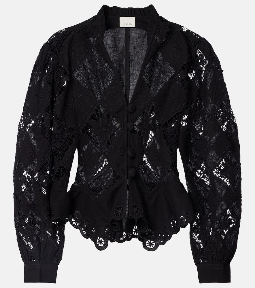 isabel marant nina cotton and linen broderie anglaise blouse