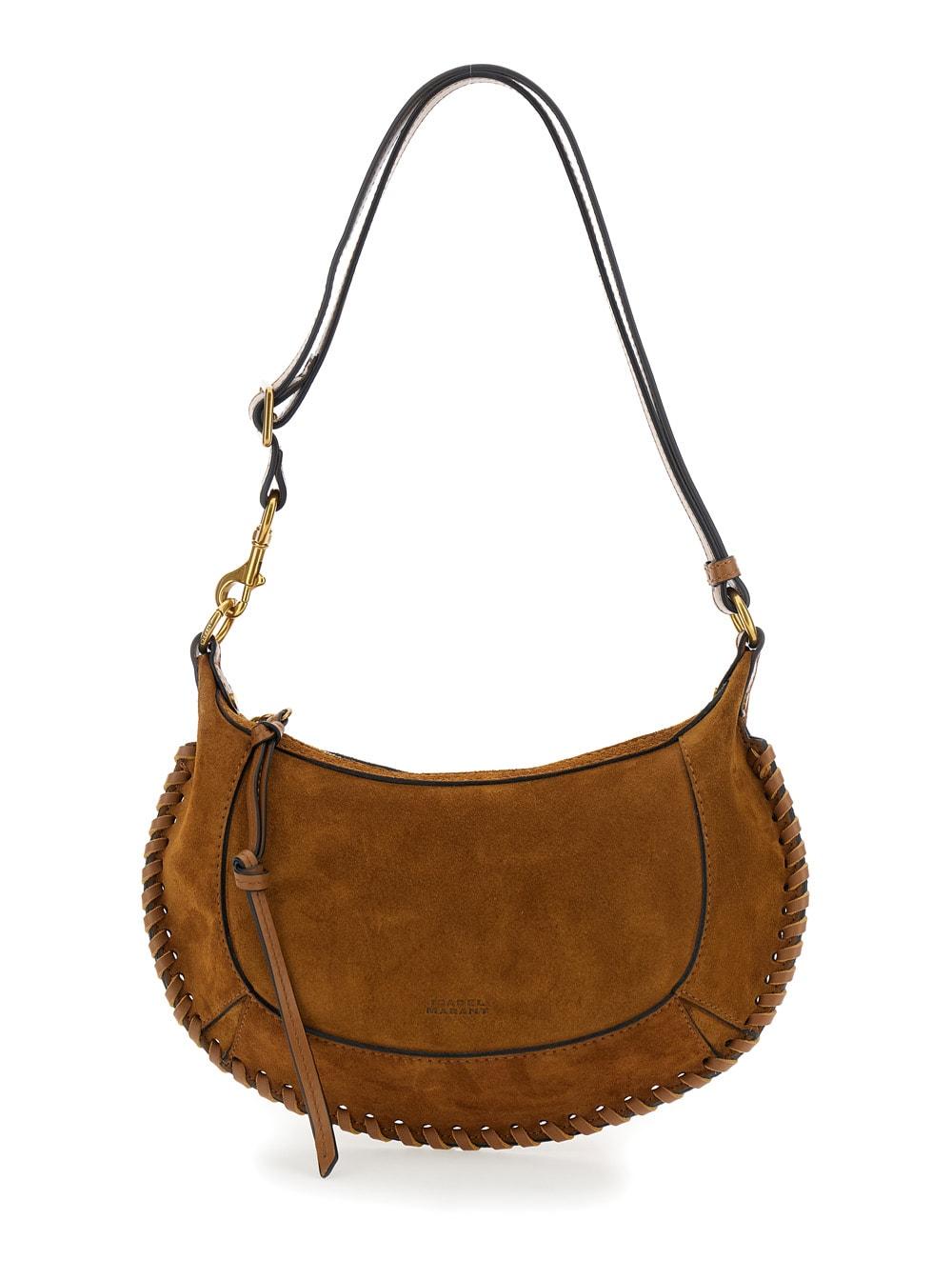 isabel marant oskan moon brown crossbody bag with front logo print in suede woman