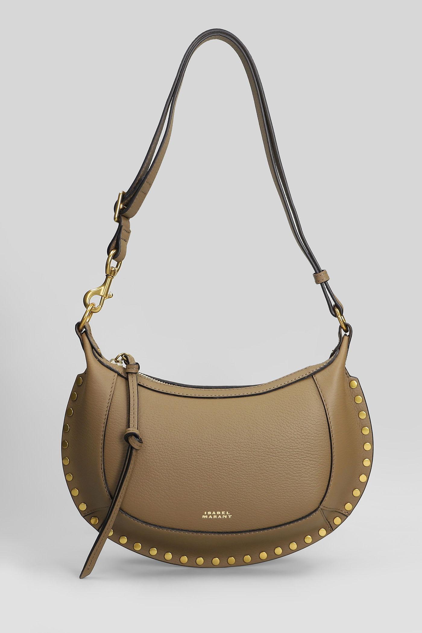 isabel marant oskan moon shoulder bag in khaki leather