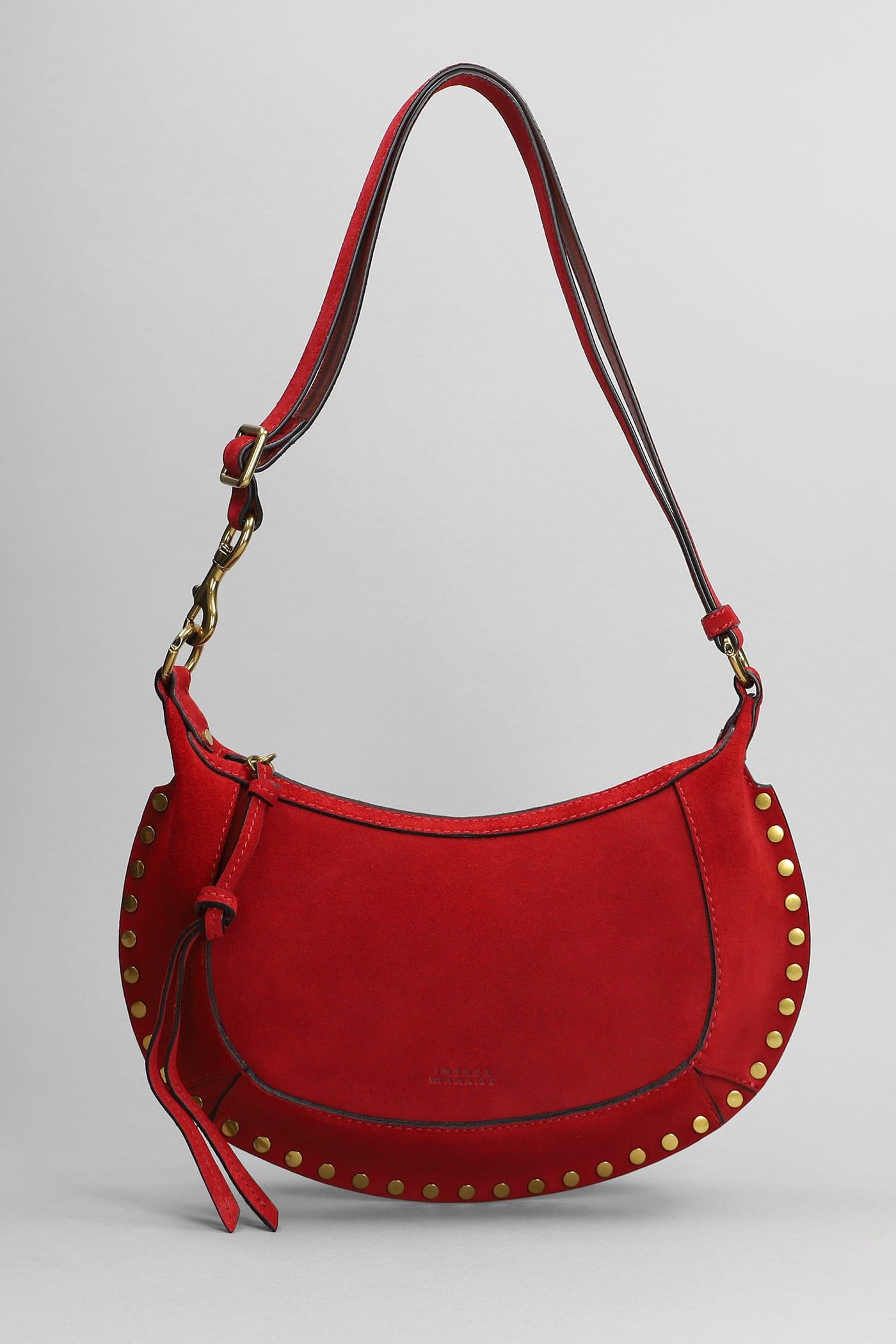 isabel marant oskan moon shoulder bag in red suede
