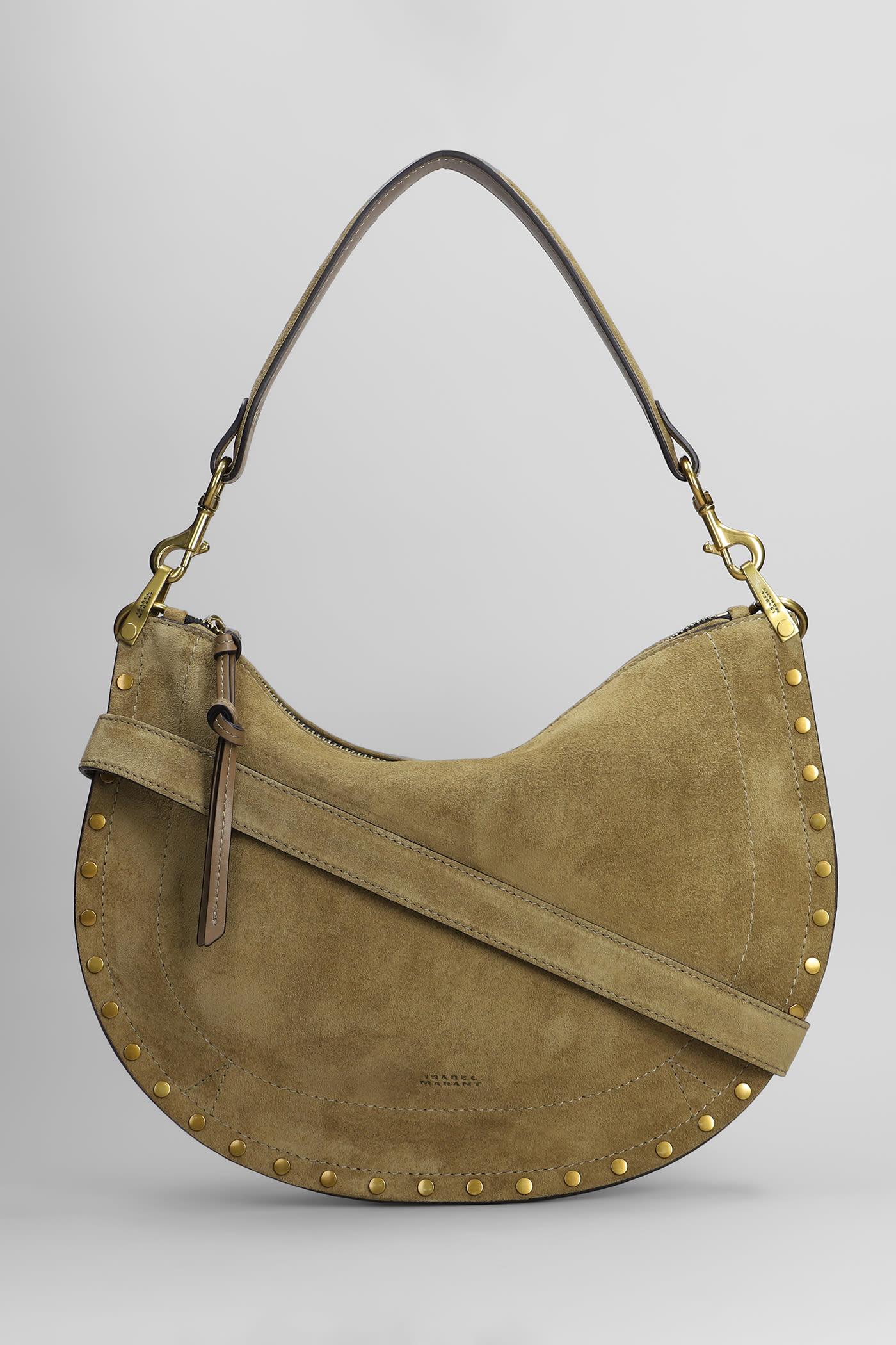 isabel marant oskan soft zip shoulder bag in taupe suede