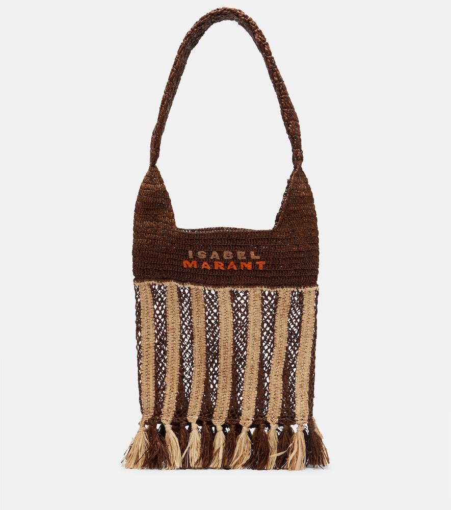 isabel marant praia striped raffia tote bag
