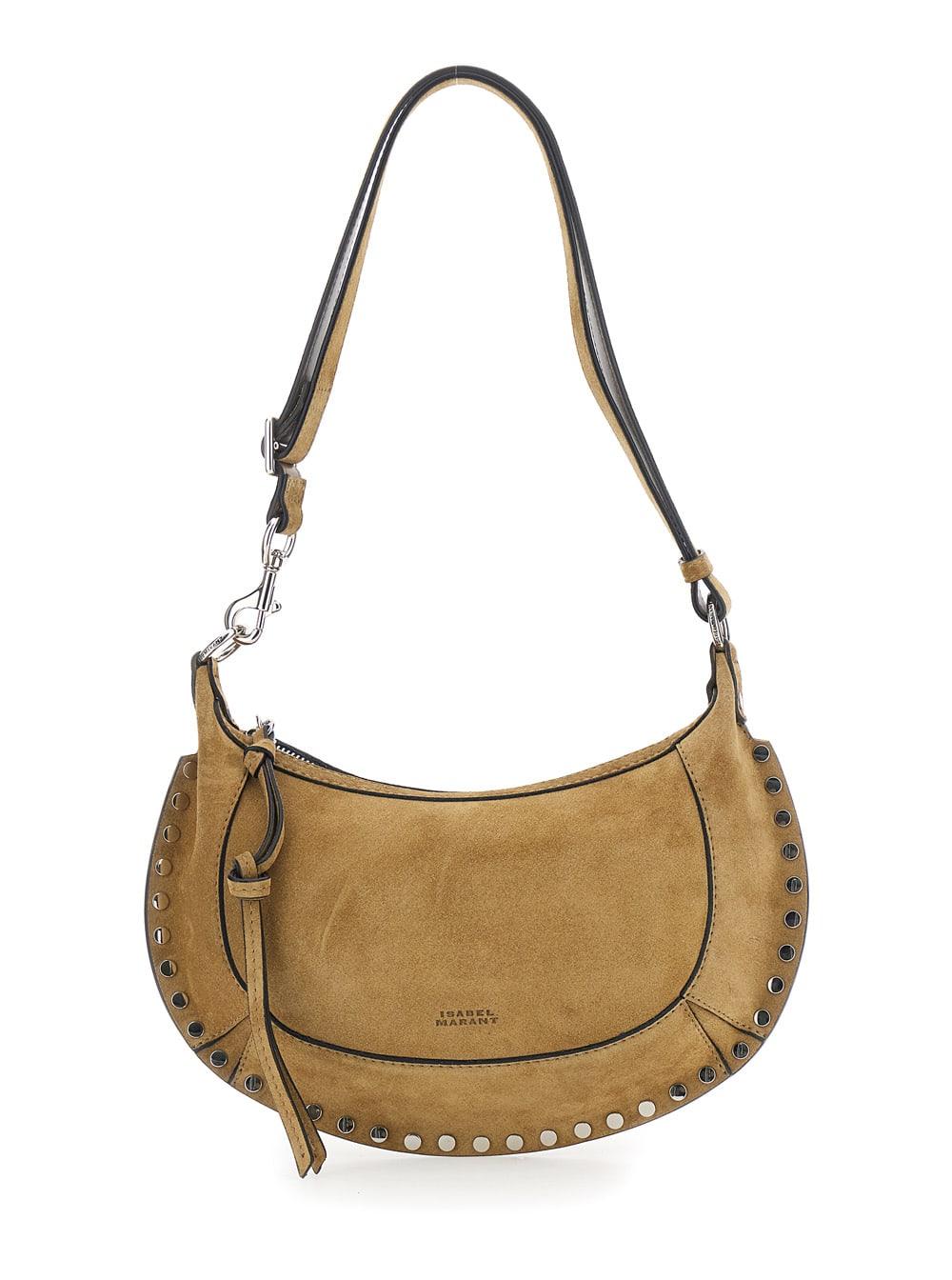 isabel marant shoulder bag oksan with adjustable and removable strap and suede stud decoration beige women