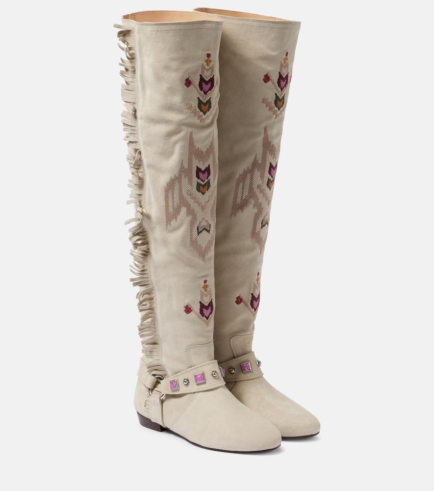 isabel marant soksa embroidered suede knee