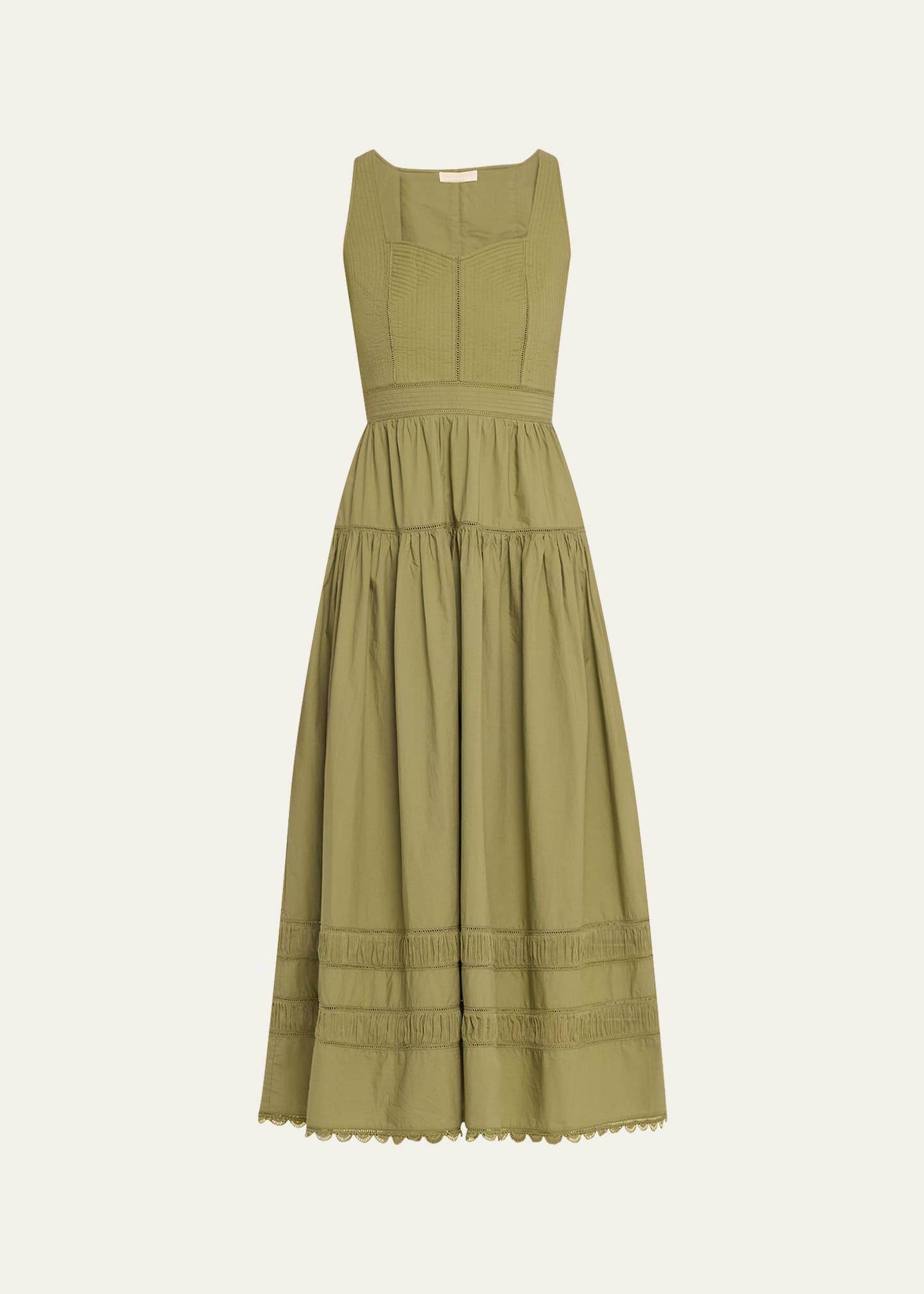 isadora ruched lace-inset sweetheart maxi dress