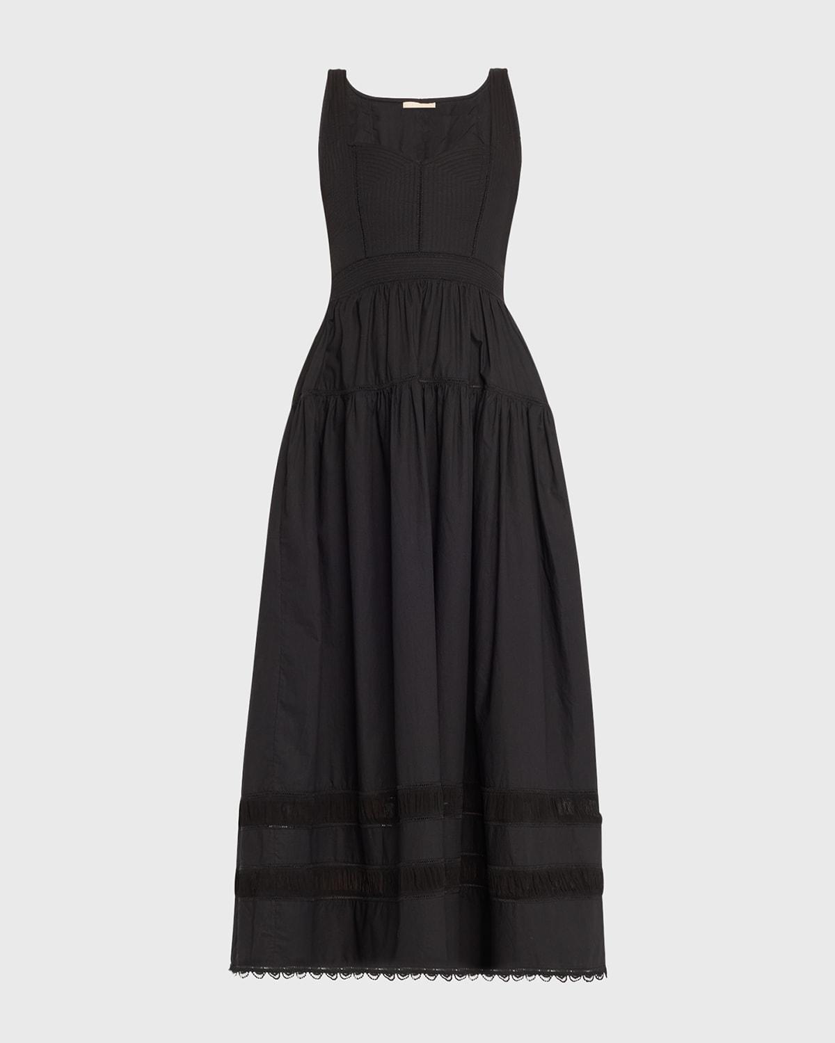 isadora ruched lace-inset sweetheart maxi dress