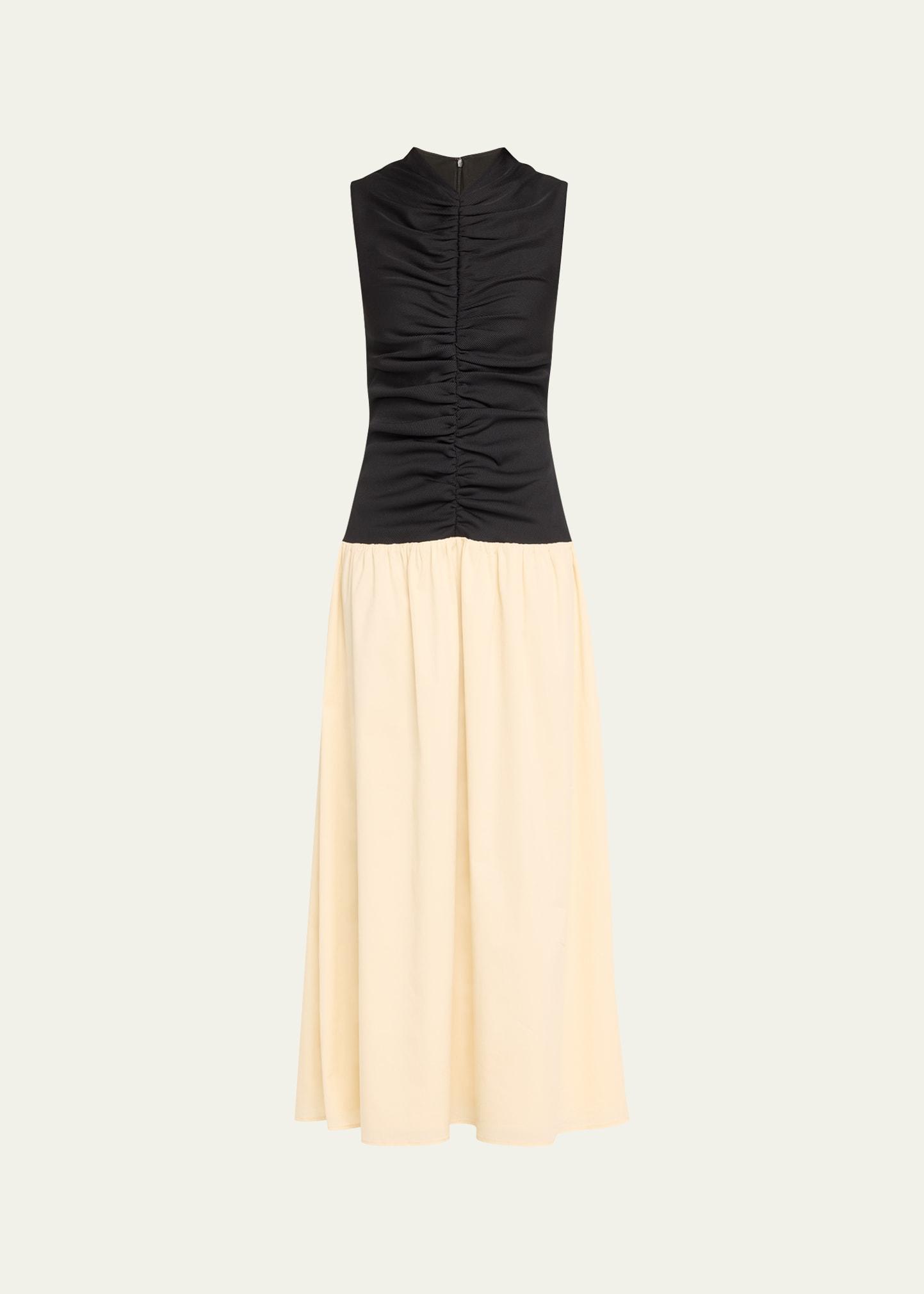 isla shirred drop-waist midi dress