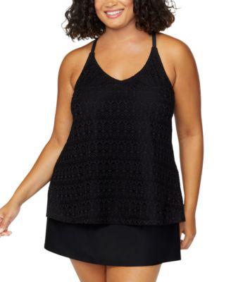 island escape plus size crochet racer back tankini plus size tummy control swim skirt exclusively at macys