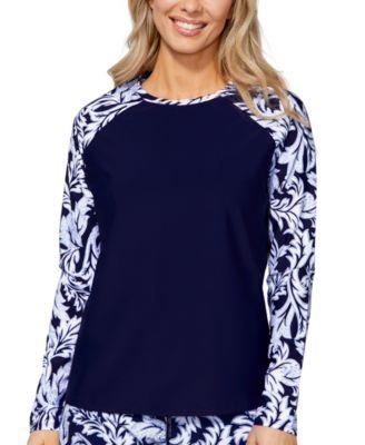 island escape womens printed sleeve rash guard printed skirted bottoms exclusively at macys