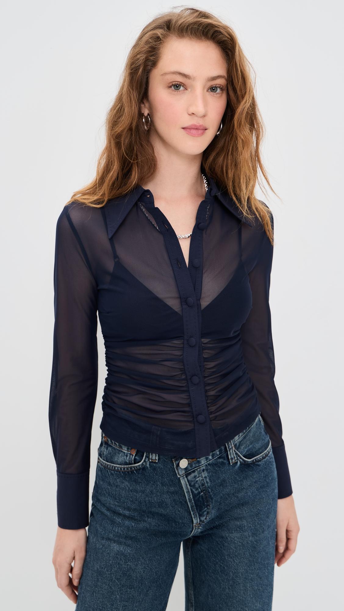 isola long sleeve mesh button down