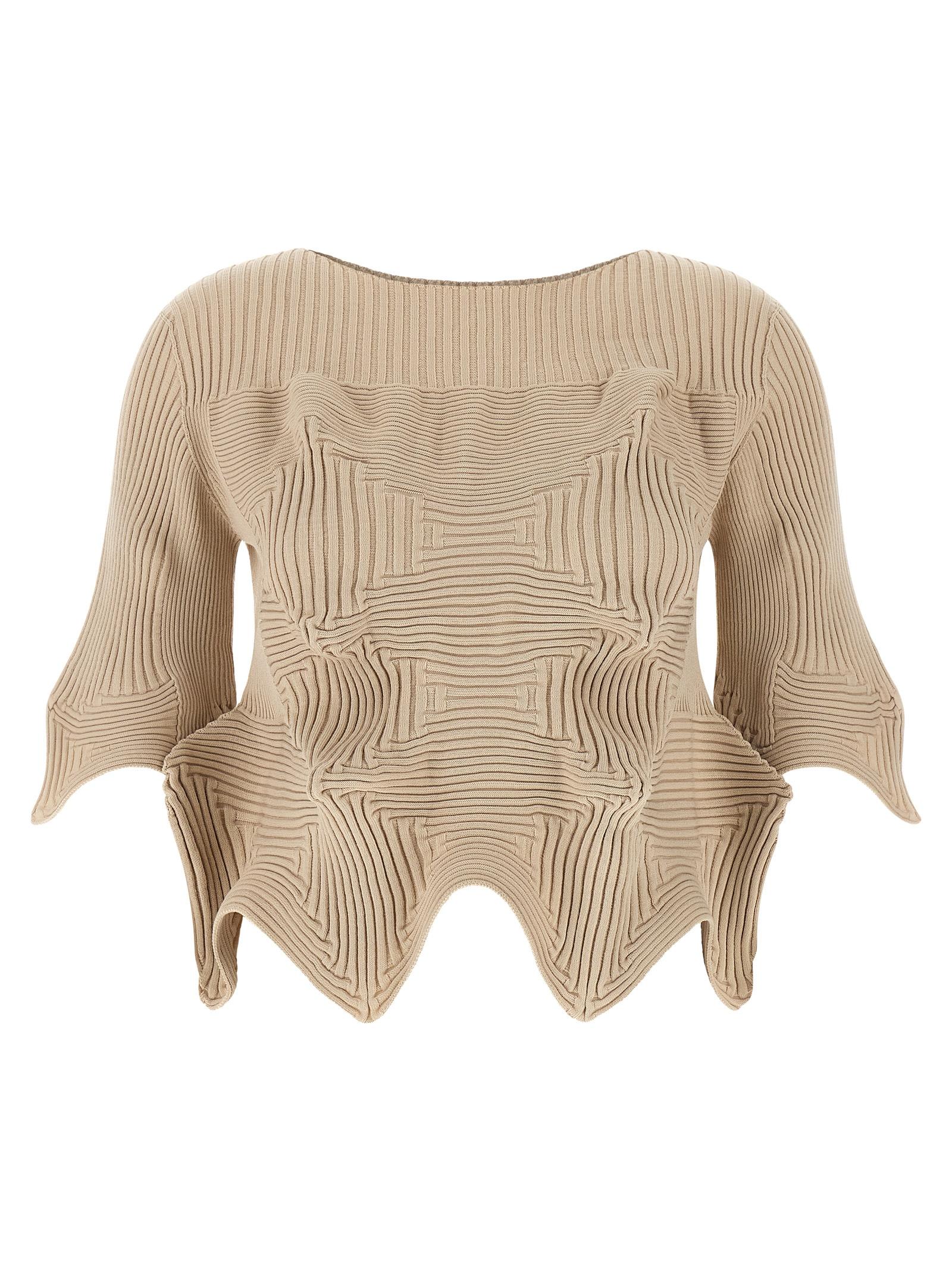 issey miyake linkage top beige polyester tops - women