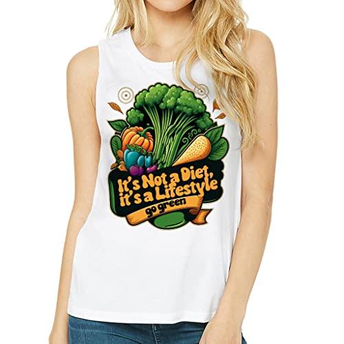 it's a lifestyle print women's muscle tank - plants tank top - colorful workout tank - white, s