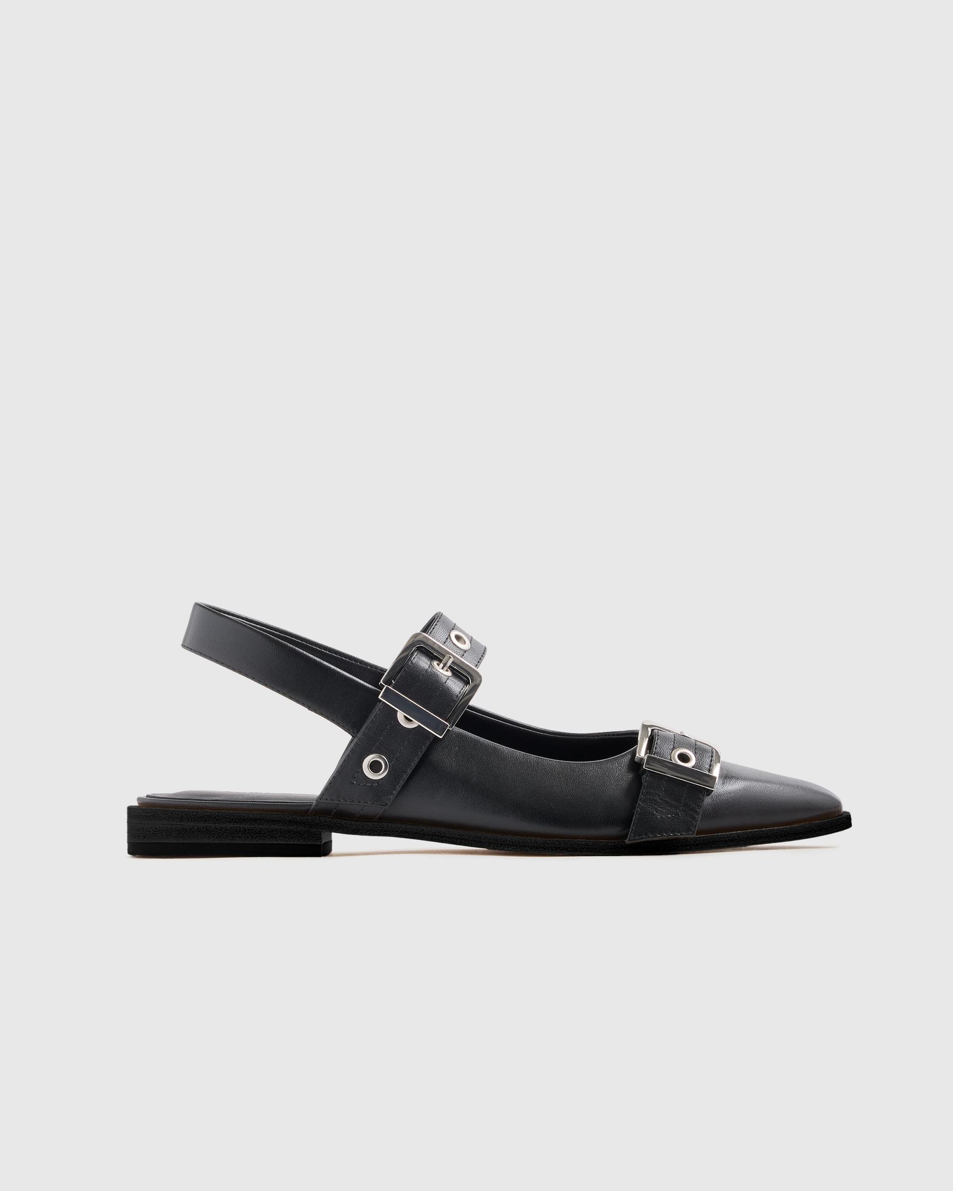 italian leather bold buckle slingback flat