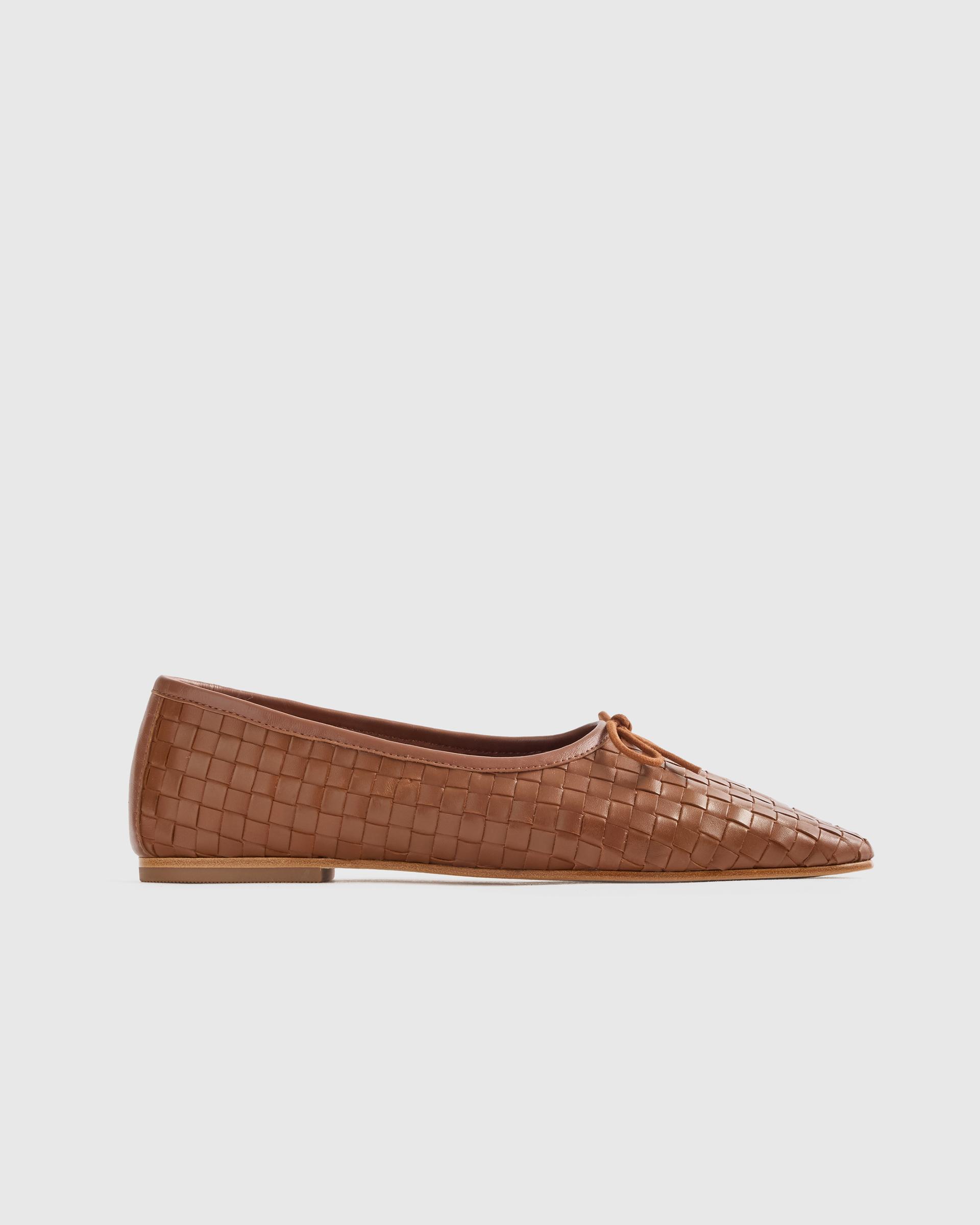 italian leather handwoven square toe ballet flat