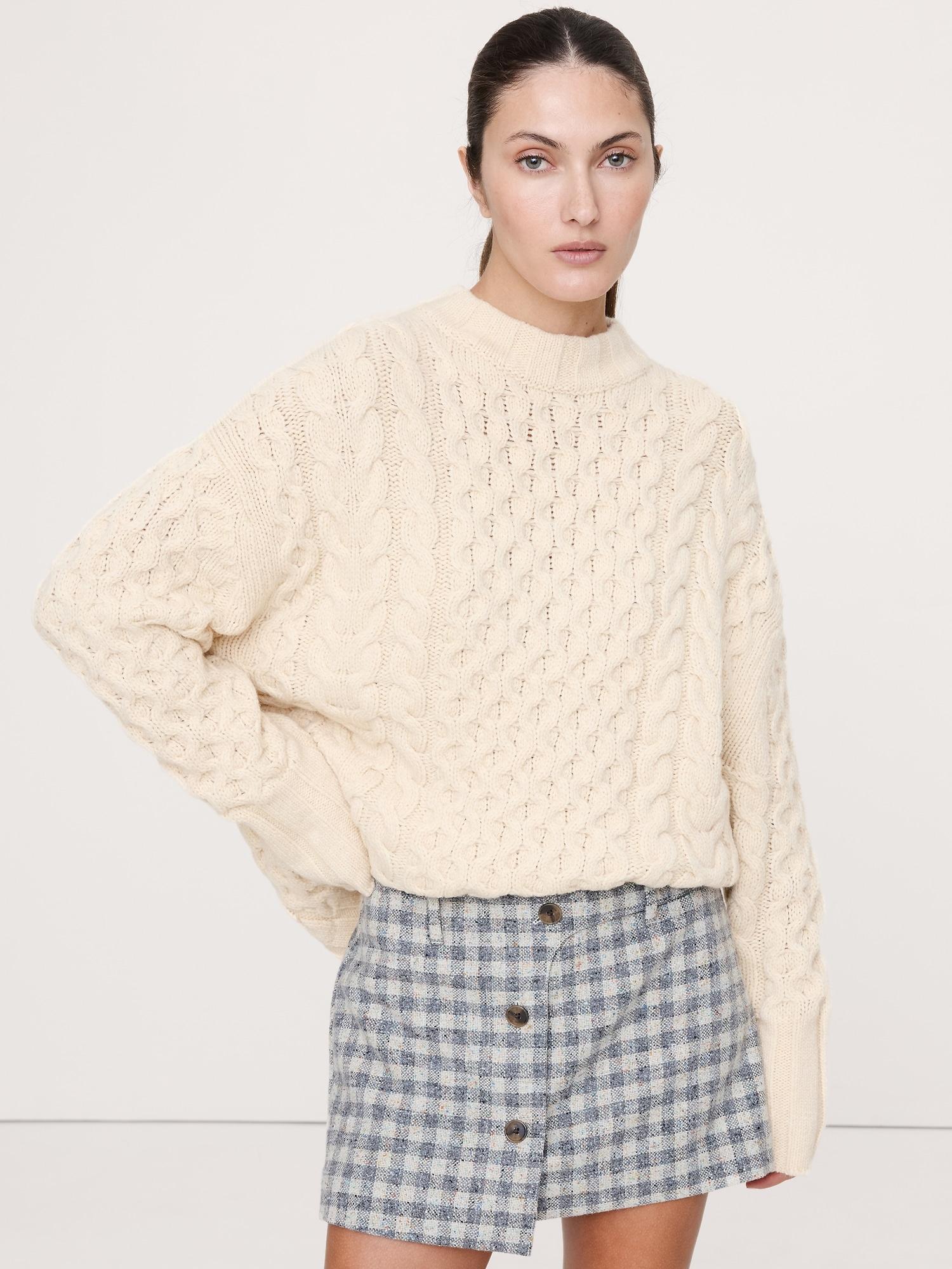 italian merino-blend cable tunic sweater