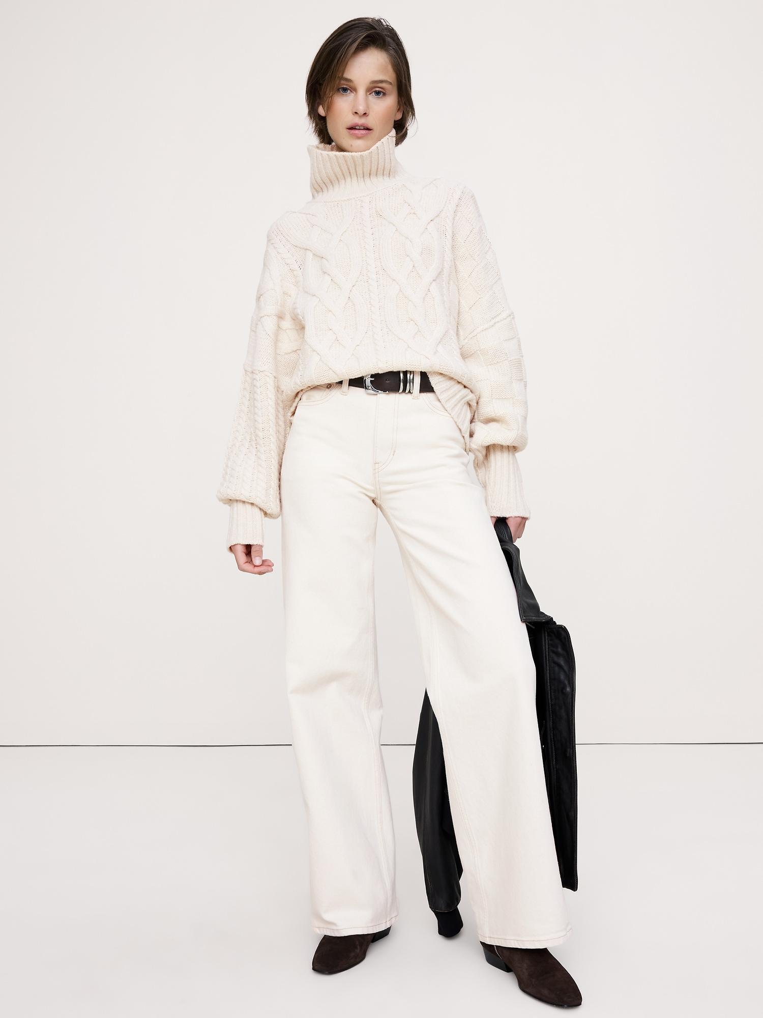 italian merino-blend mixed-stitch sweater