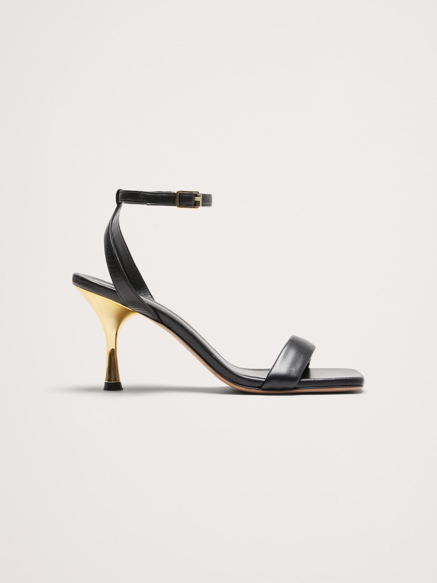 italian metallic-leather flare-heel sandal
