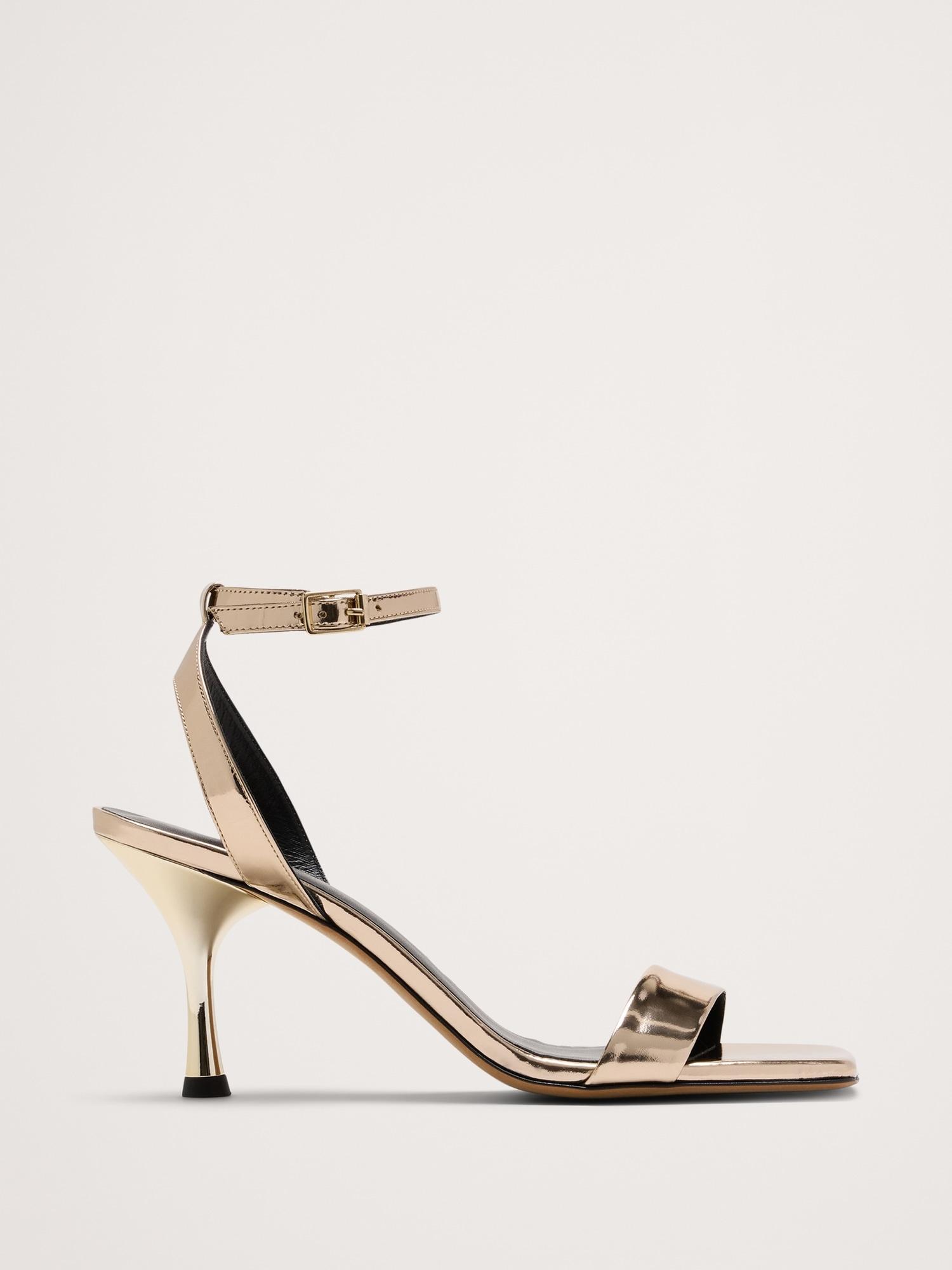 italian metallic-leather flare-heel sandal