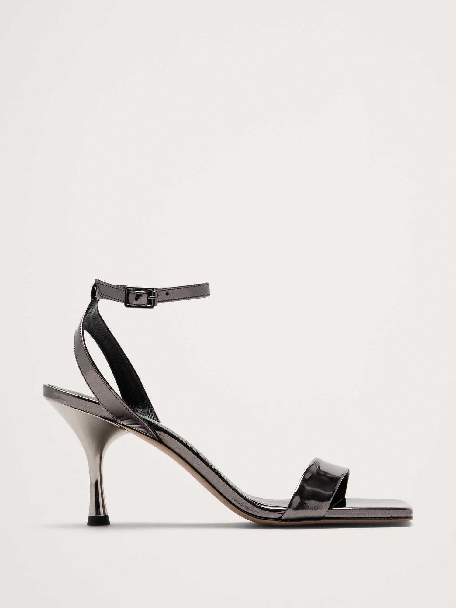 italian metallic-leather flare-heel sandal