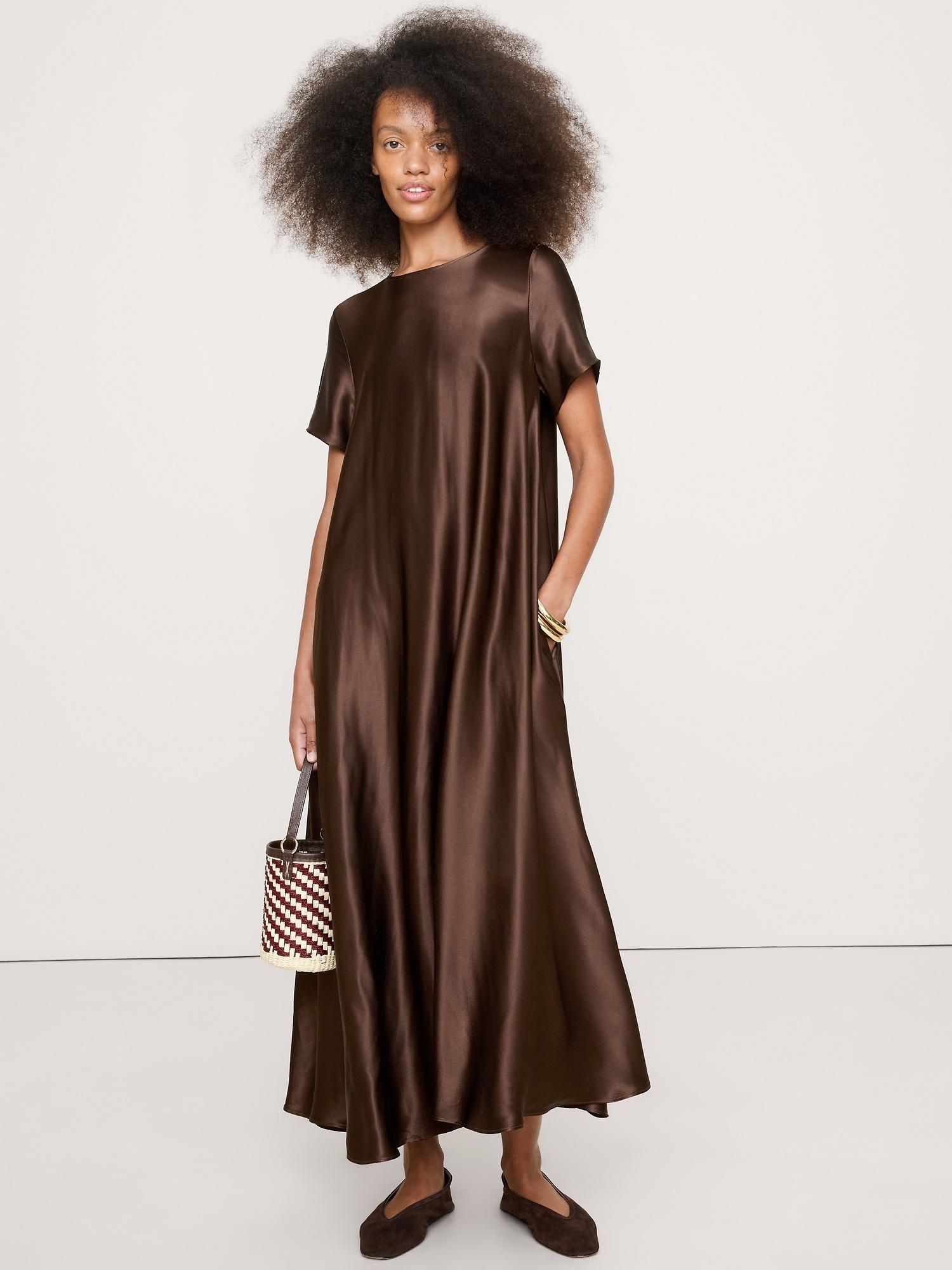italian satin trapeze maxi dress
