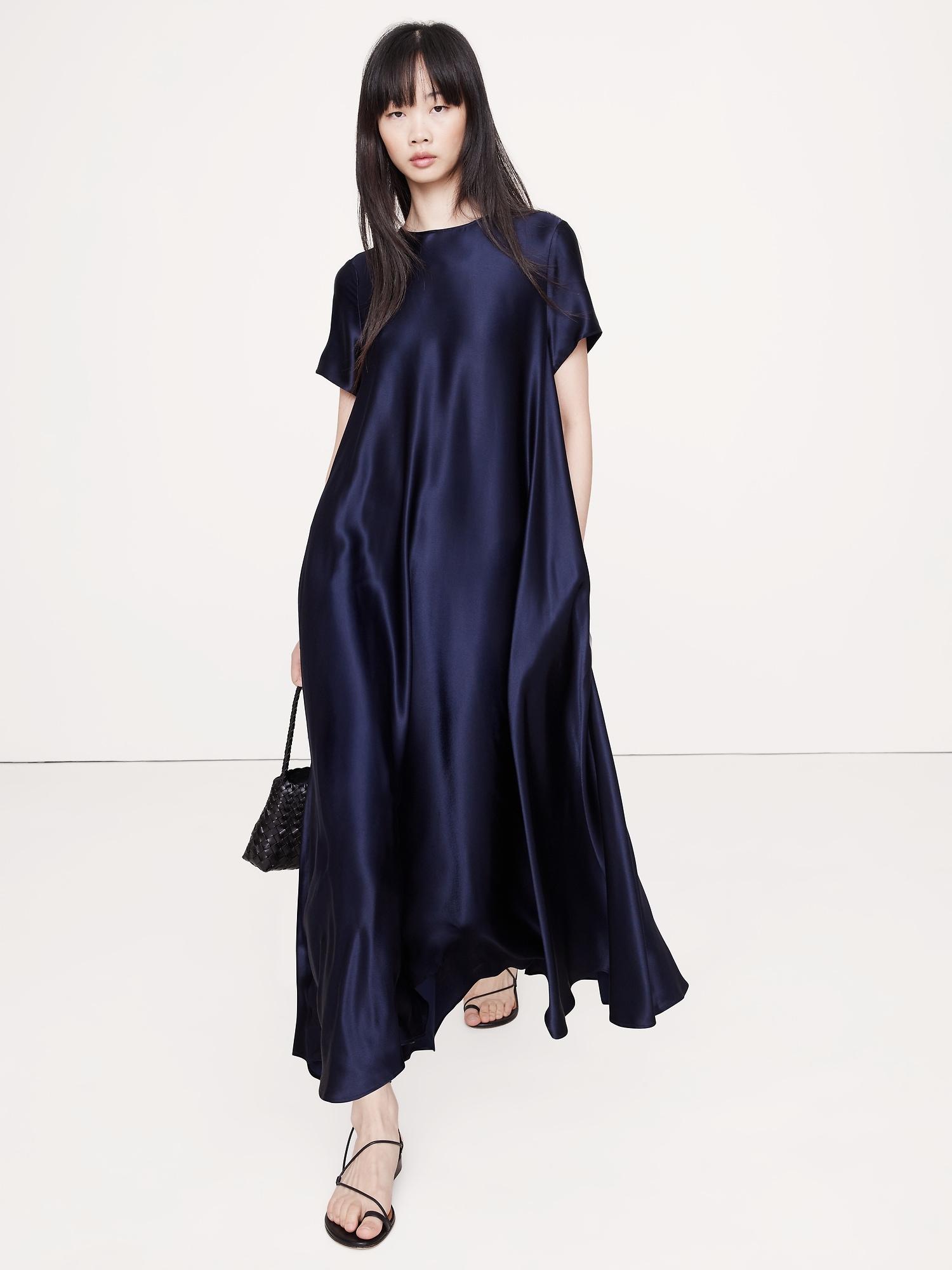 italian satin trapeze maxi dress