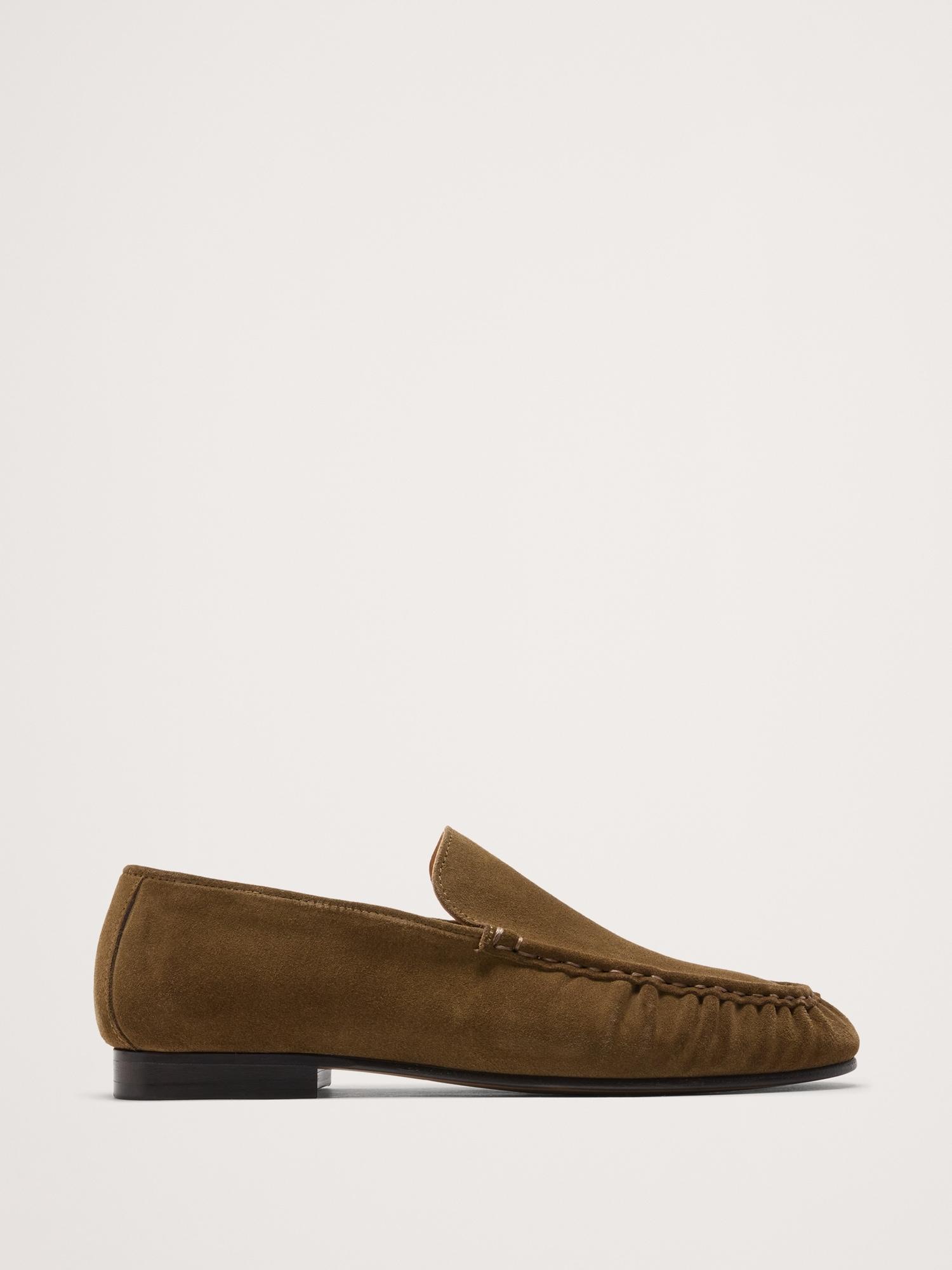 italian suede moc-toe loafer