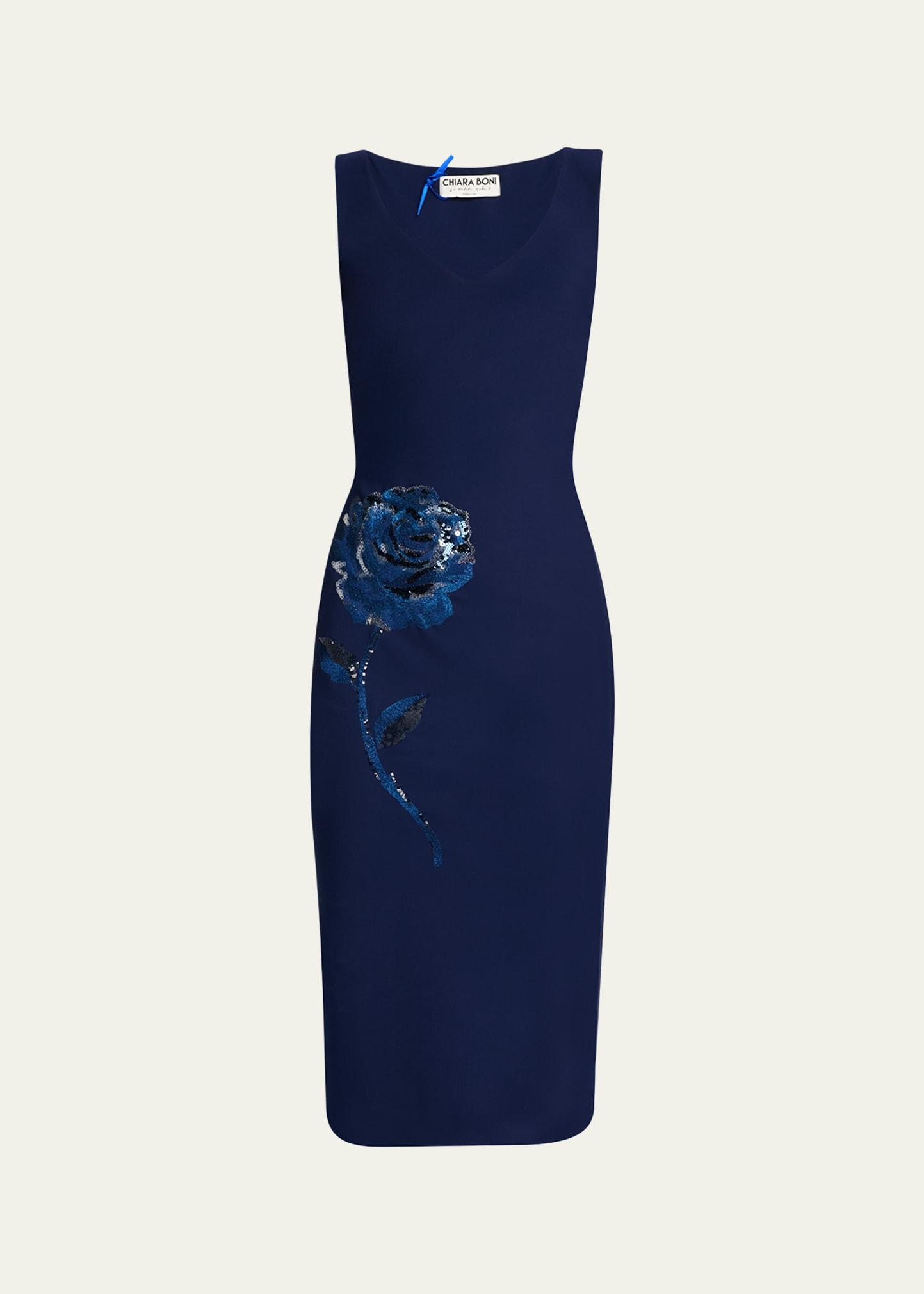 italica floral-embroidered midi sheath dress