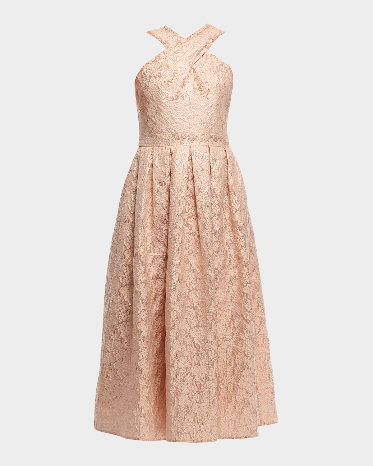 ivanna pleated metallic jacquard midi dress