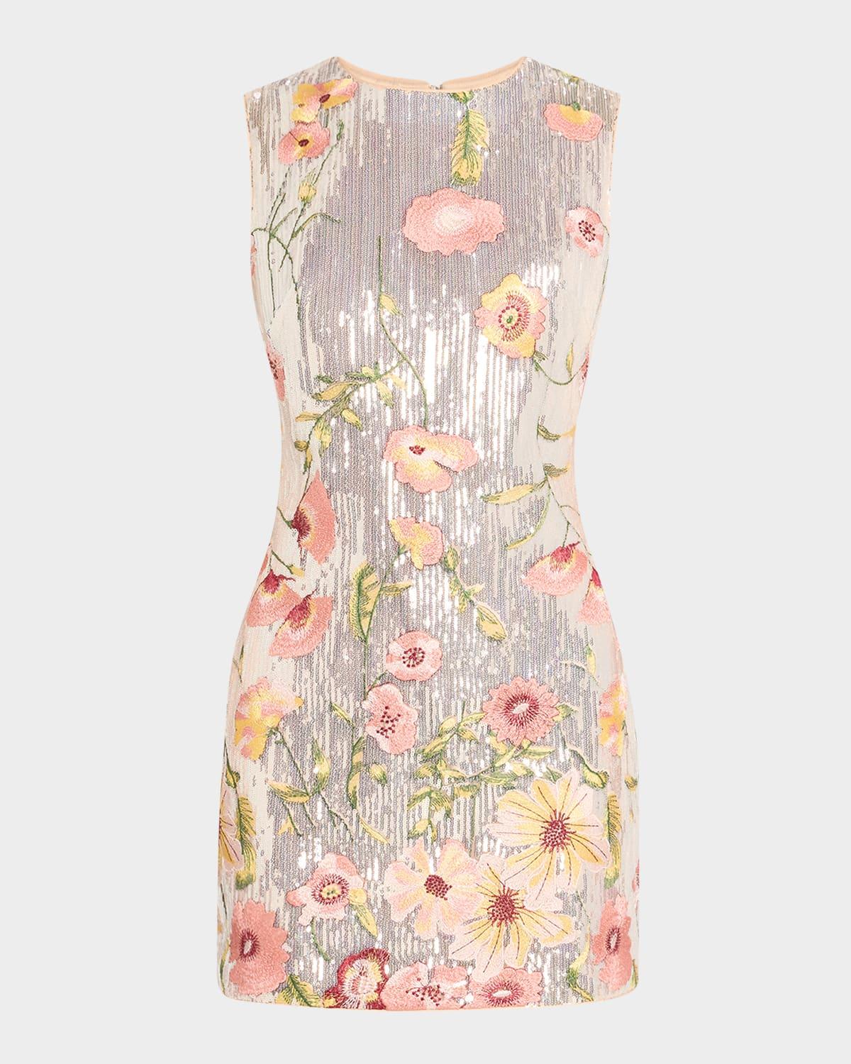 ivette floral-embroidered sequin mini dress