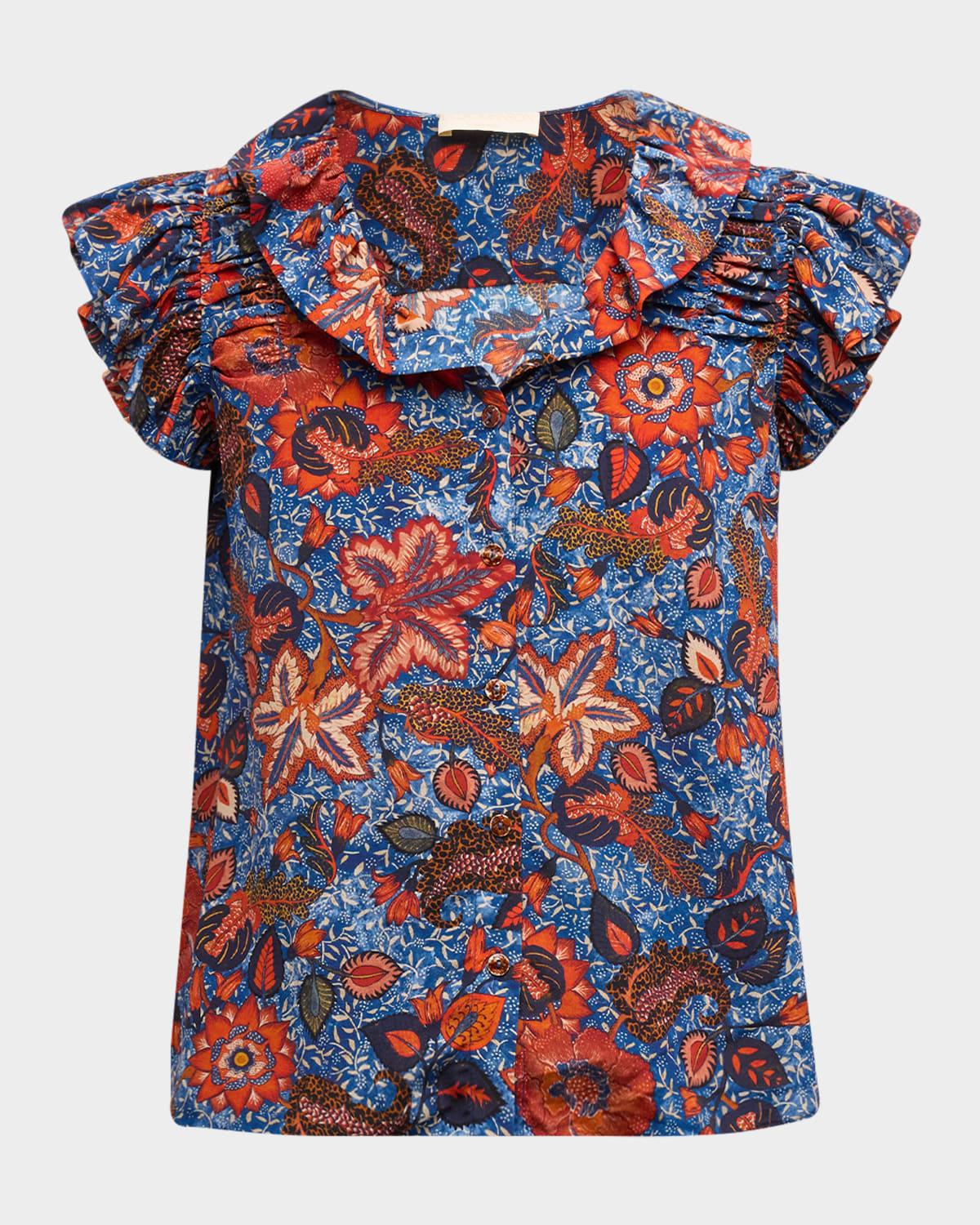 ivette floral-print ruffle silk top