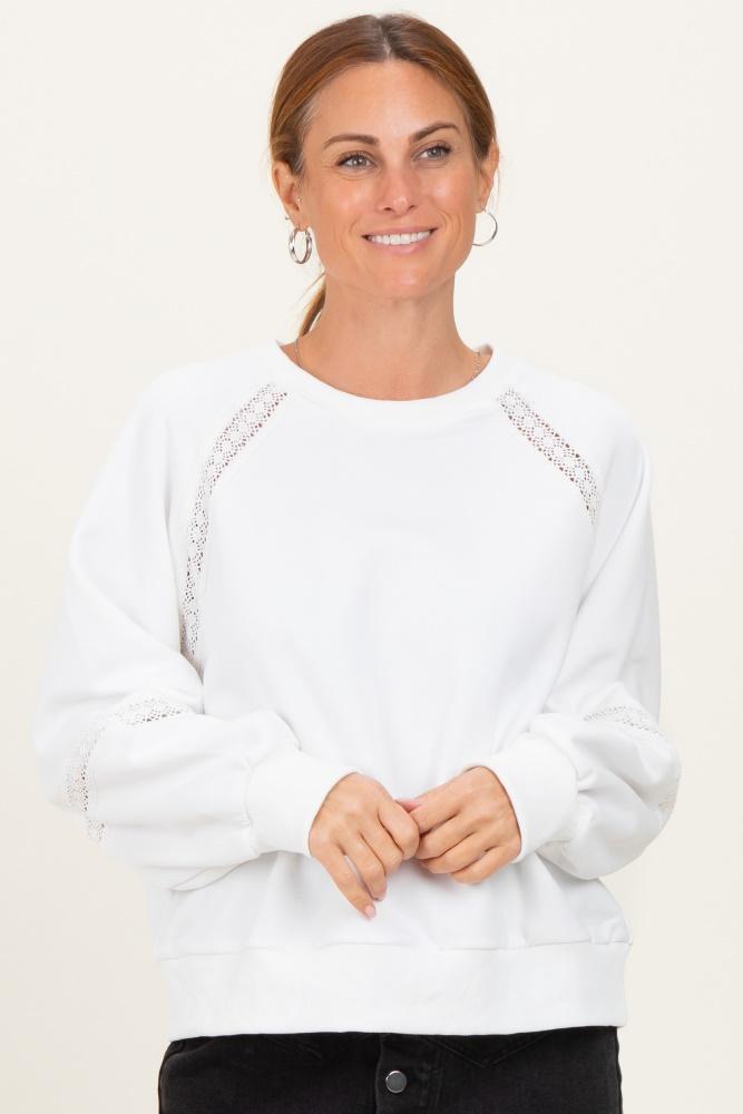 ivory crochet lace detail oversized sweatshirt
