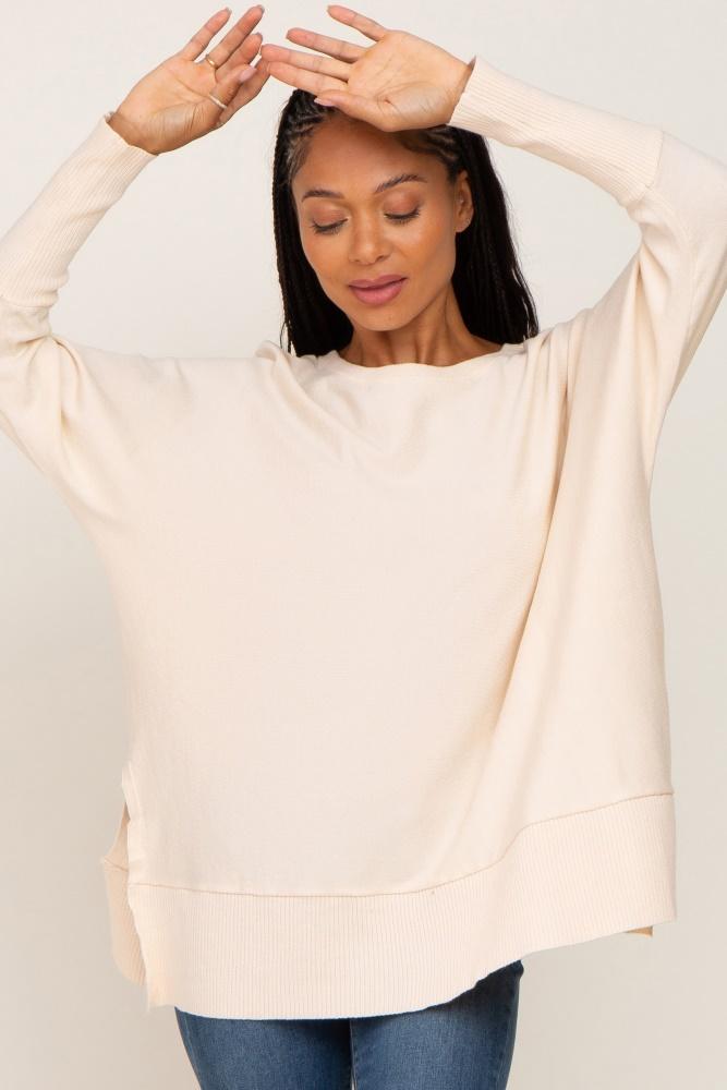 ivory dolman sleeve side slit sweater