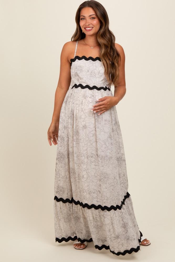 ivory floral contrast trim maternity maxi dress