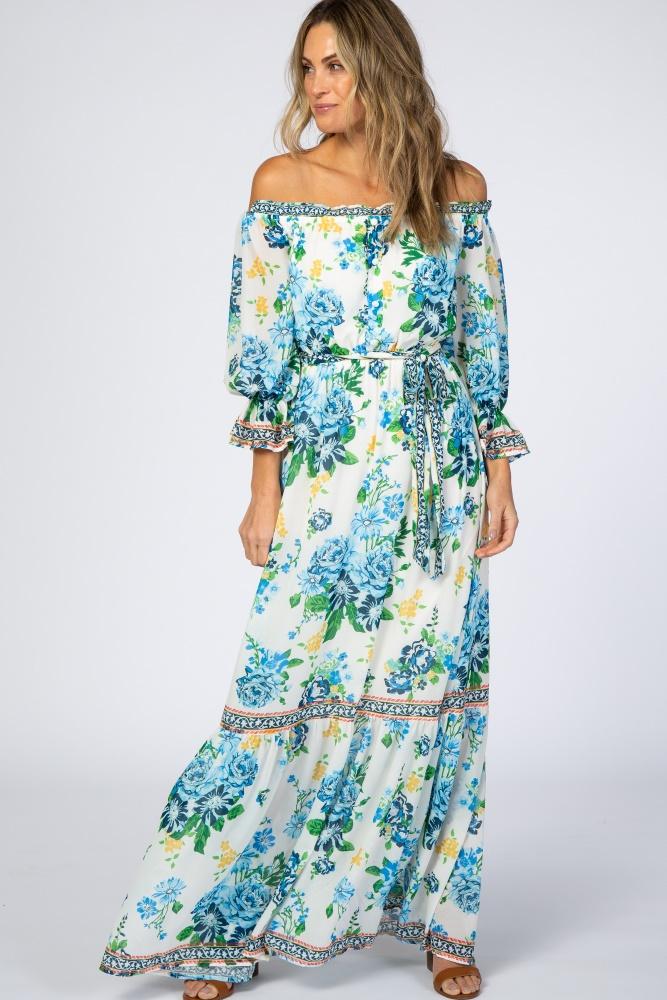 ivory floral off shoulder maxi dress