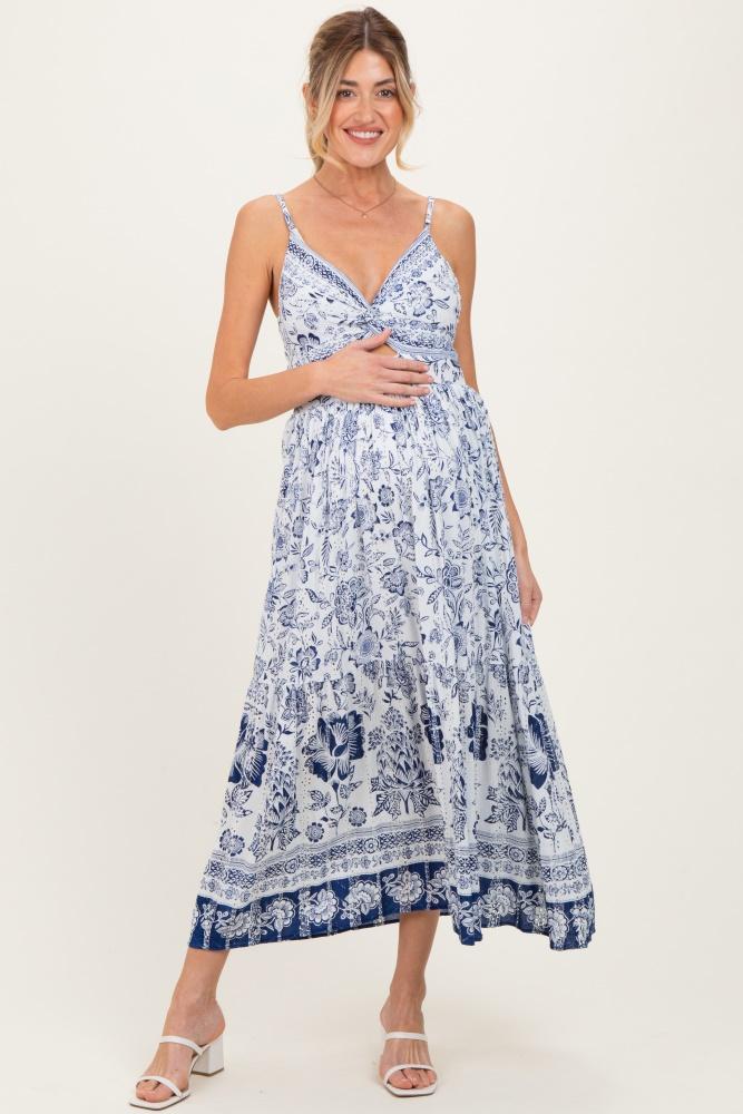 ivory floral twisted front maternity maxi dress