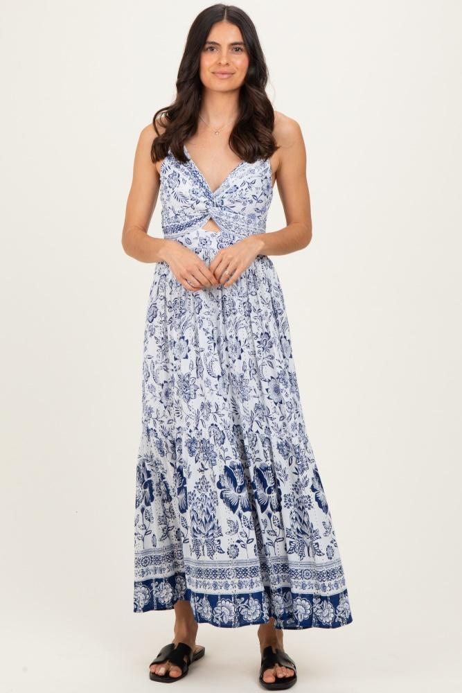 ivory floral twisted front maxi dress