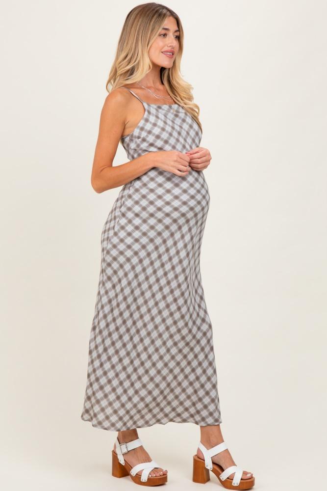 ivory plaid sleeveless maternity maxi dress