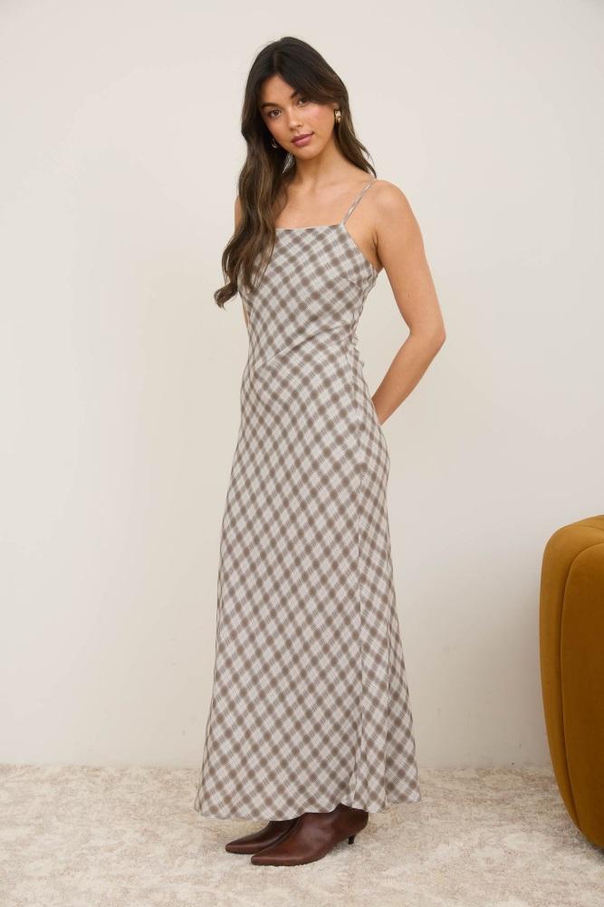 ivory plaid sleeveless maxi dress