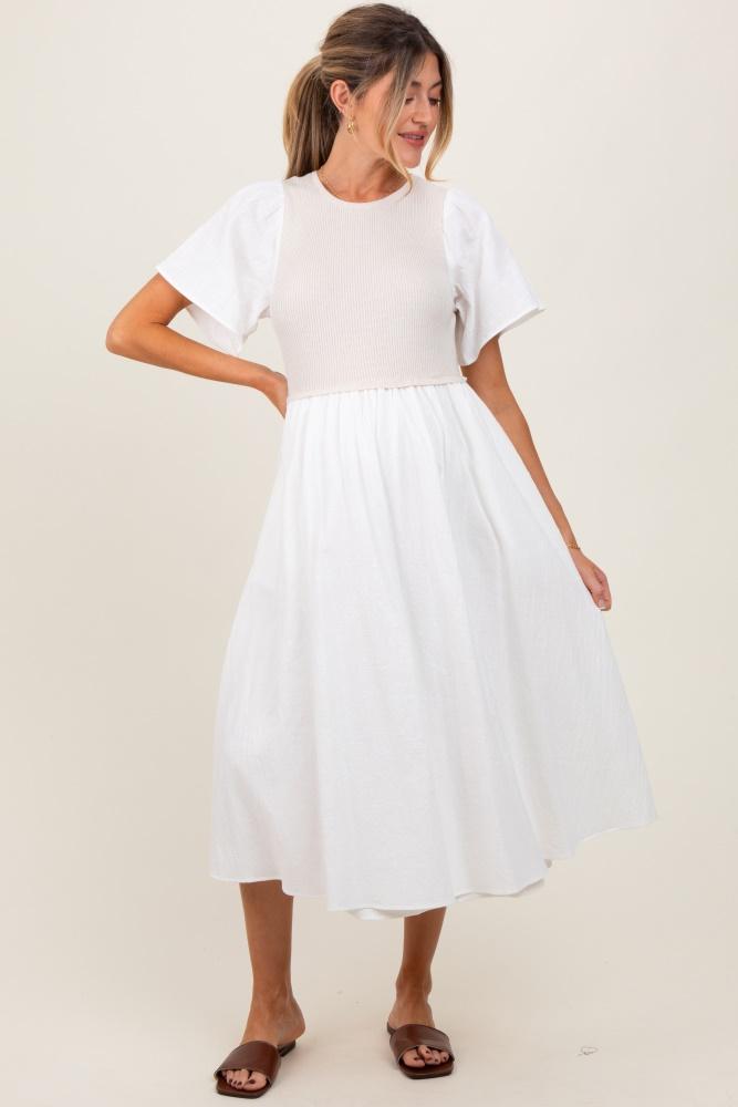ivory ribbed knit contrast top maternity midi dress