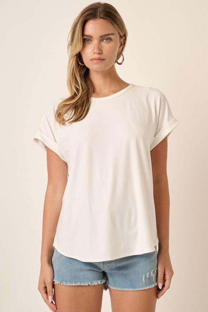 ivory rolled cuff short sleeve top