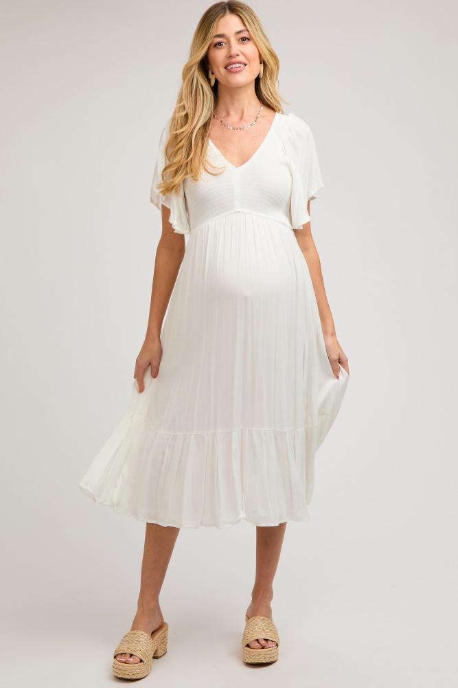 ivory smocked ruffle maternity dress